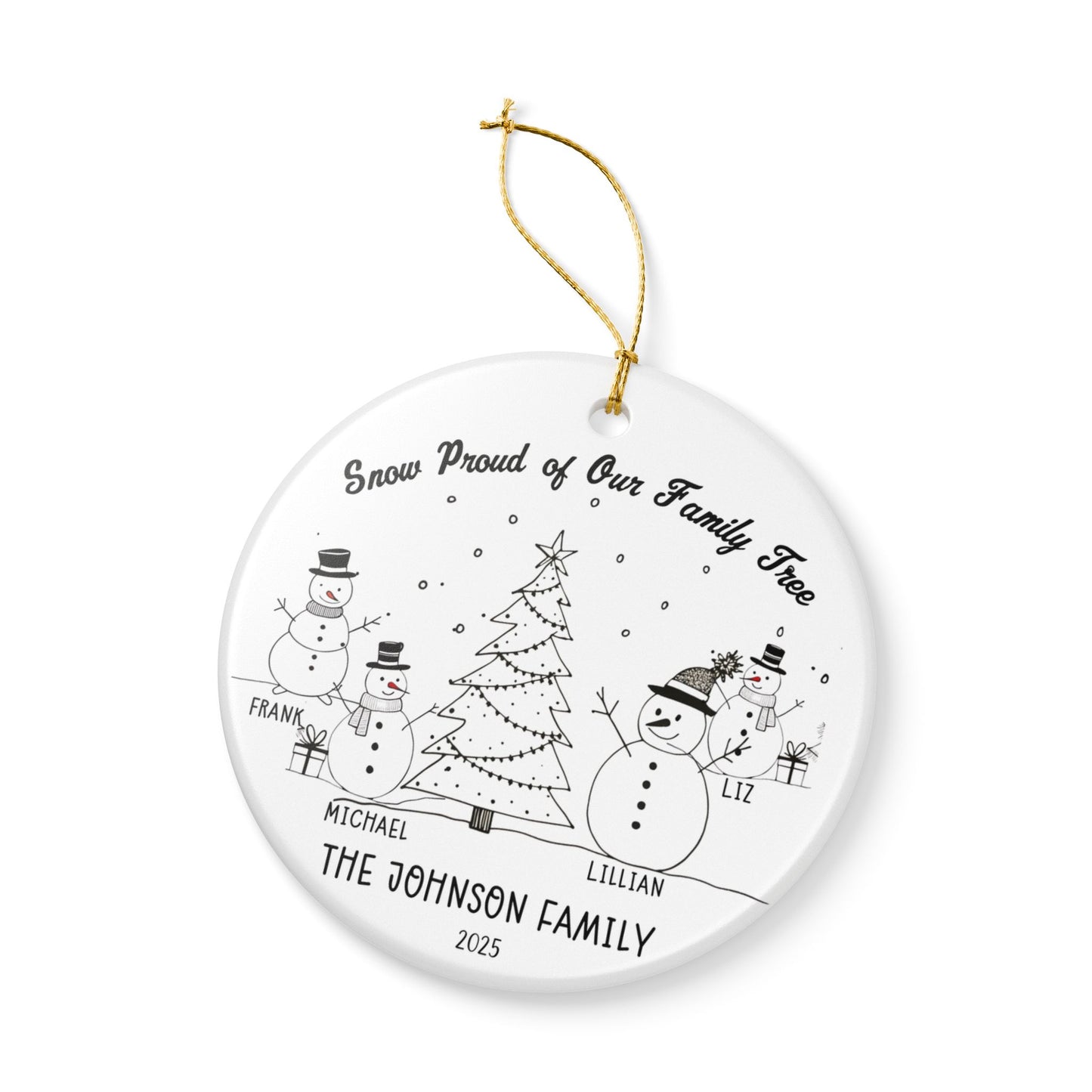 Personalized Snowman Family of 4 Christmas Ornament