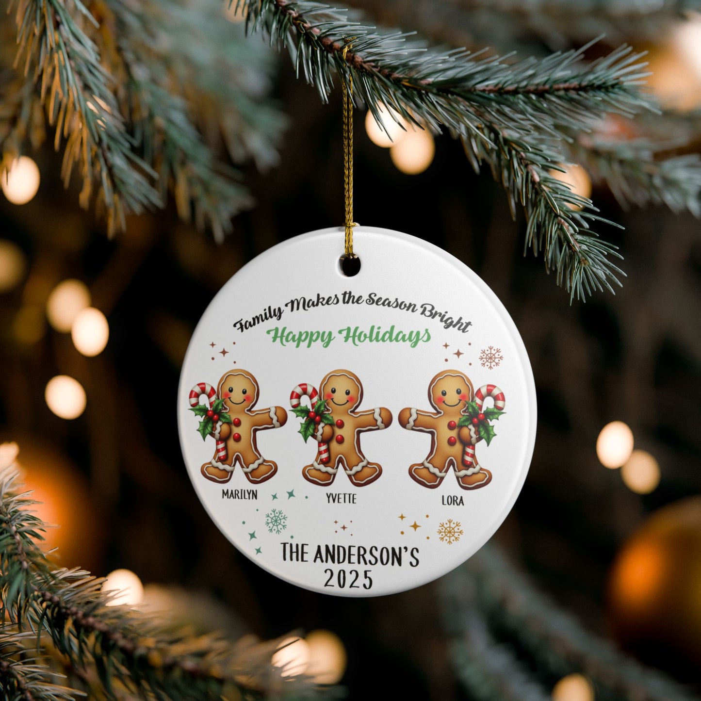 Personalized Gingerbread Family of 3 Christmas Ornament