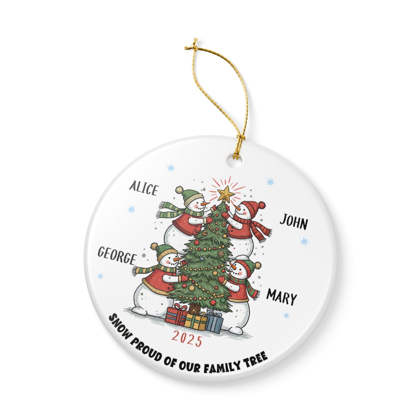 Personalized Snowman Family of 4 Christmas Ornament
