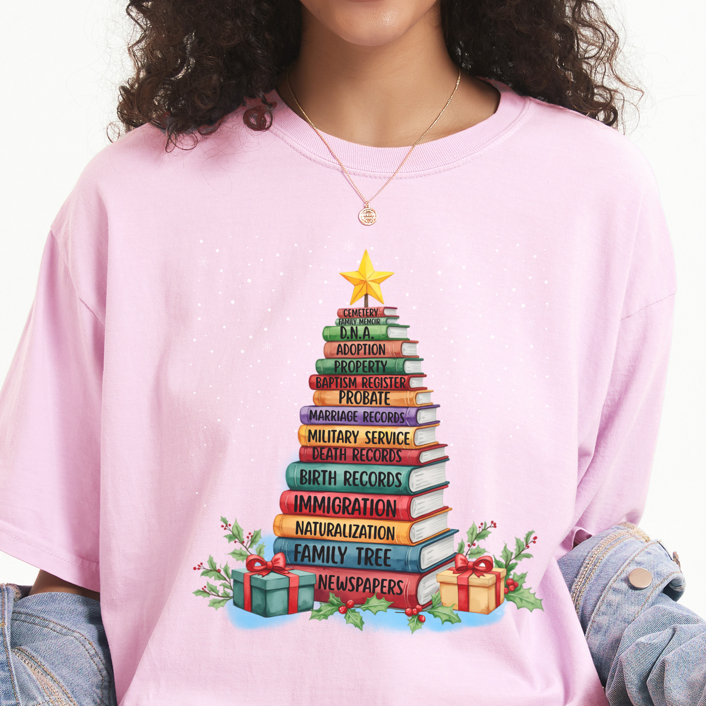 Christmas Book Tree Stack TShirt