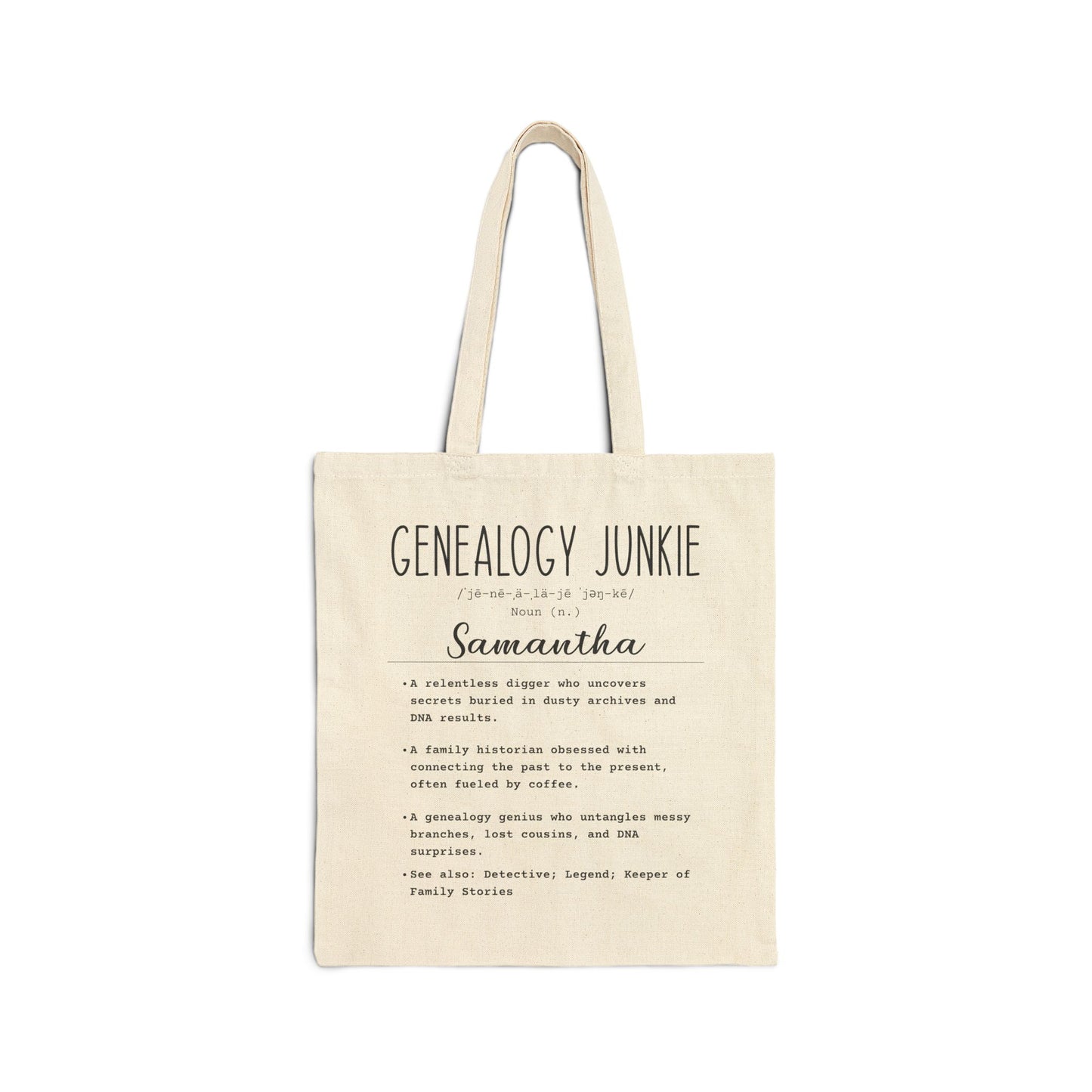 Personalized Genealogy Junkie Tote Bag