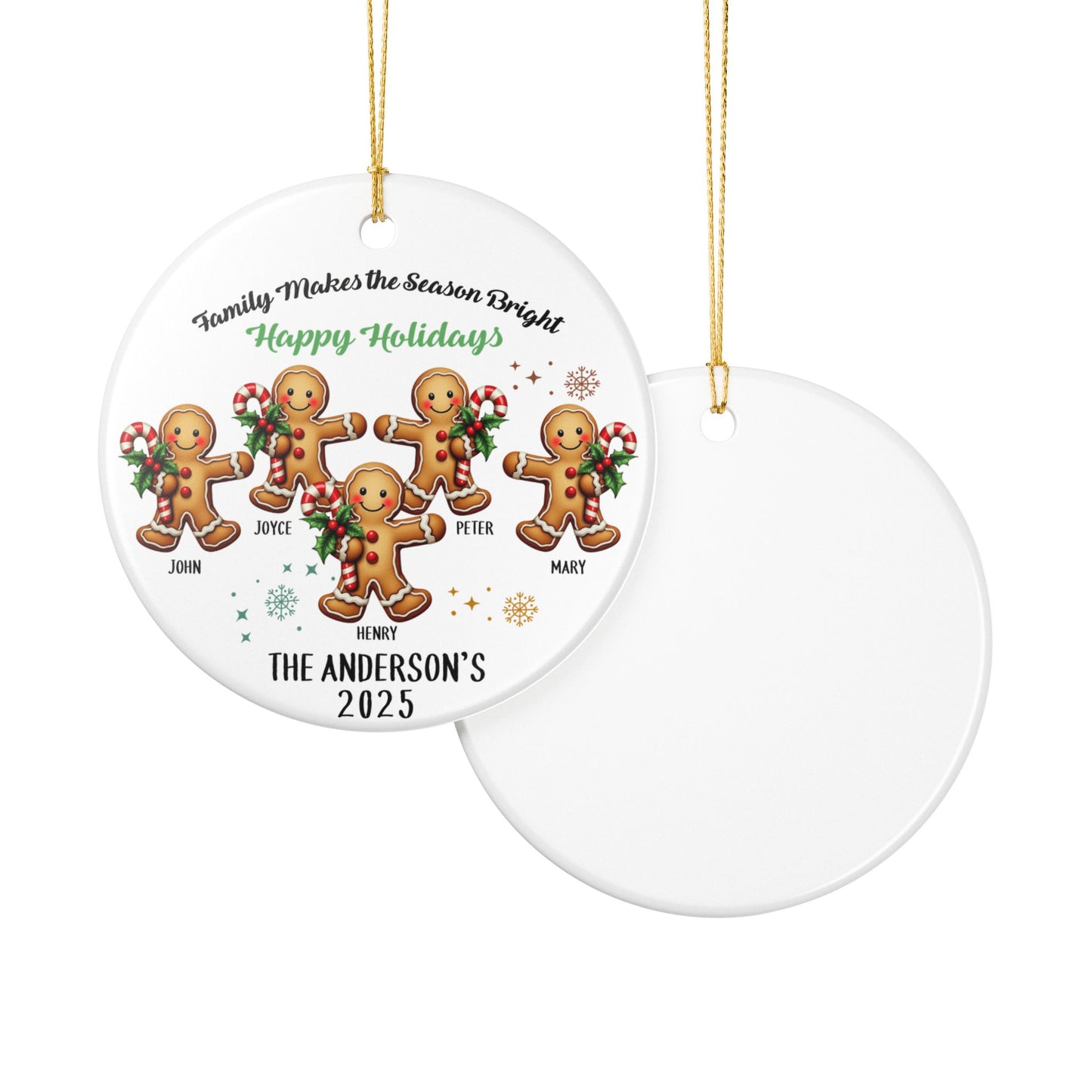 Personalized Gingerbread Family of 5 Christmas Ornament