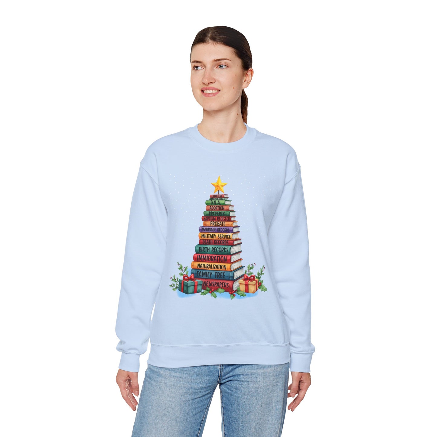 Cozy Genealogy Sweatshirt with Book Tree