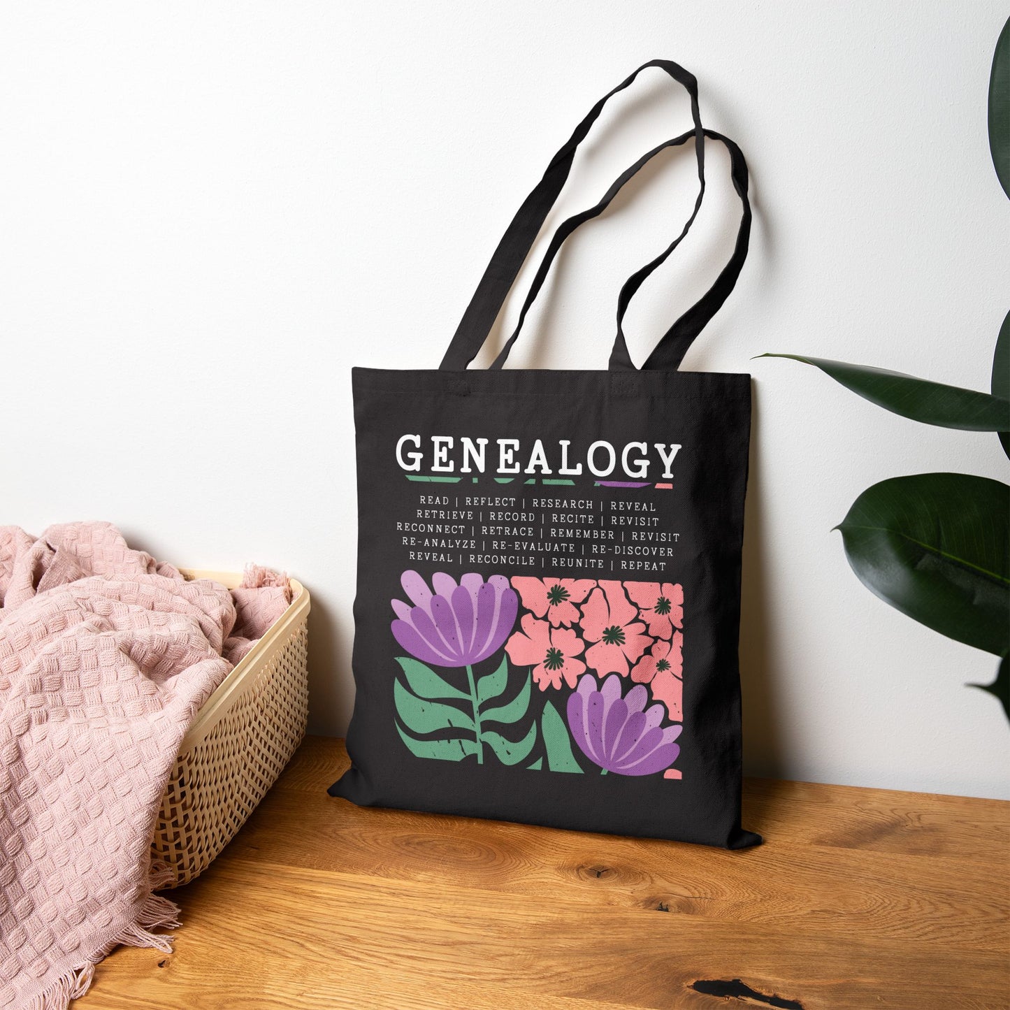 Bold Floral Genealogy Tote Bag