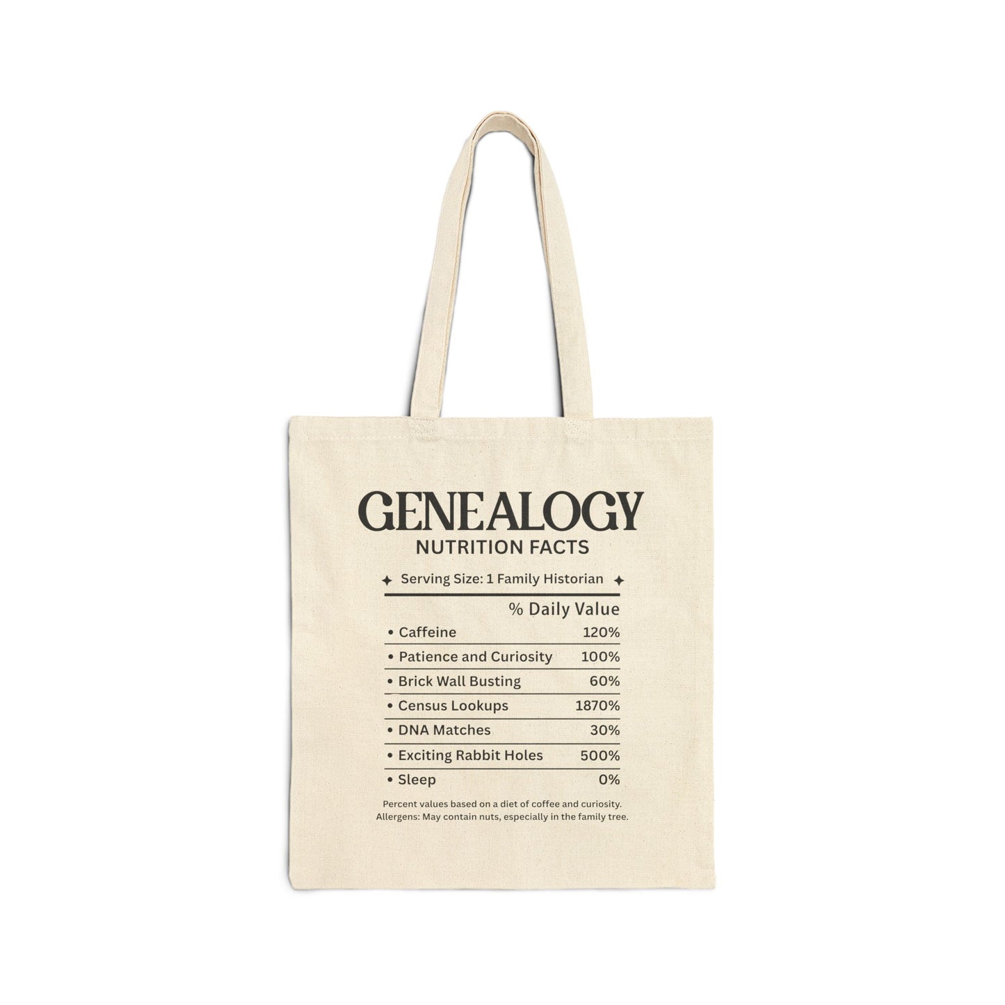 Genealogy Nutrition Facts Tote Bag