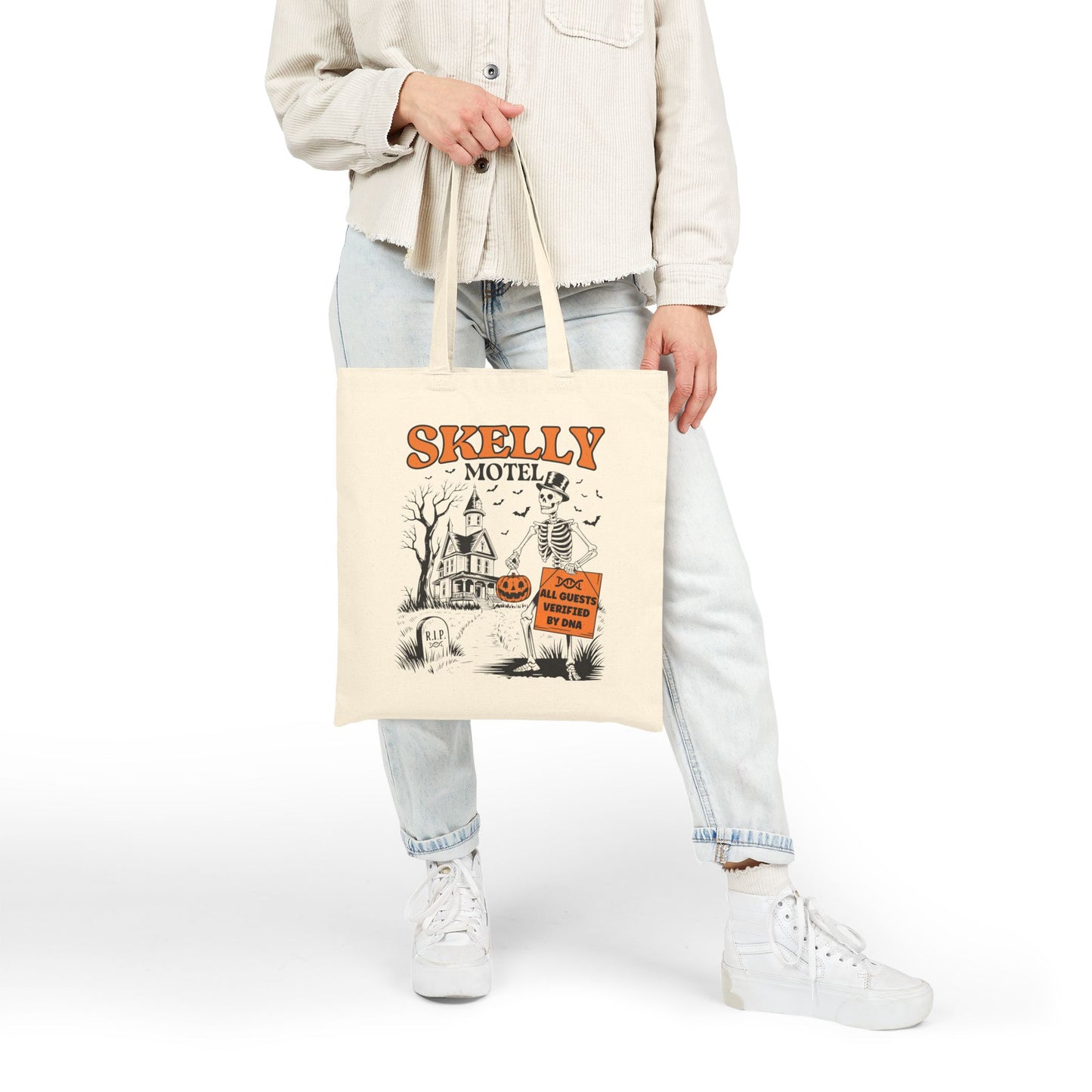 Funny Skeleton Motel DNA Tote Bag