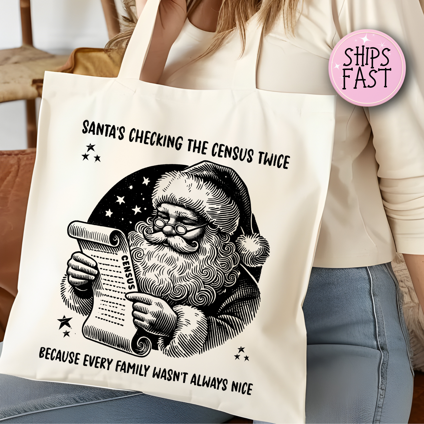 Santa’s Checking the Census Twice Tote Bag