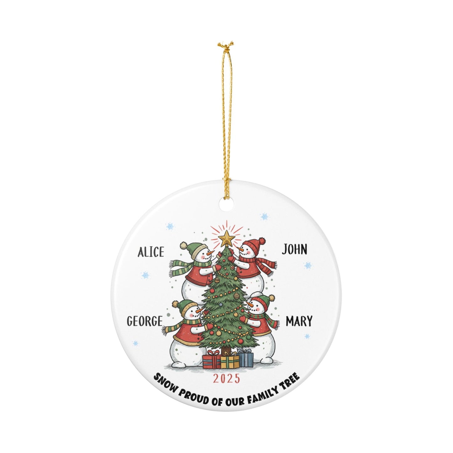 Personalized Snowman Family of 4 Christmas Ornament