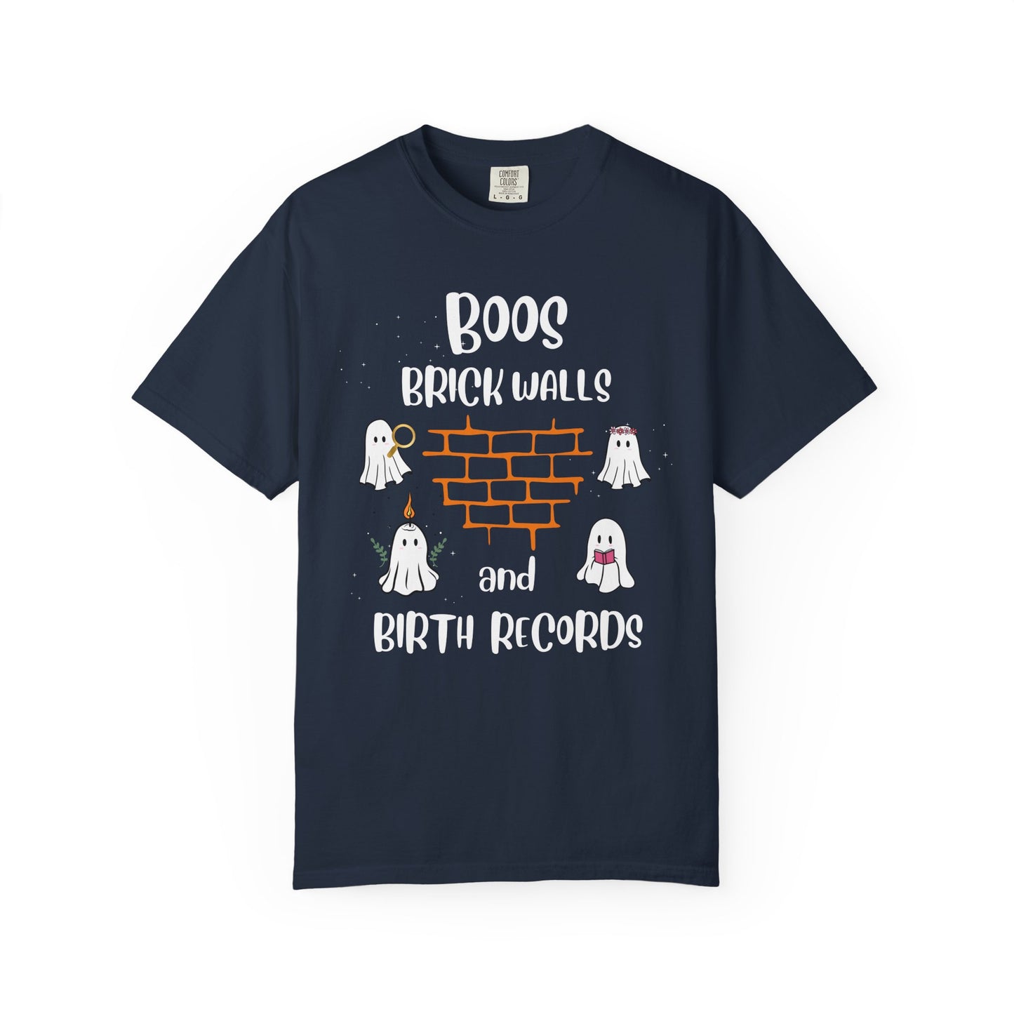 Boos, Brick Walls and Birth Records Halloween Genealogy Shirt