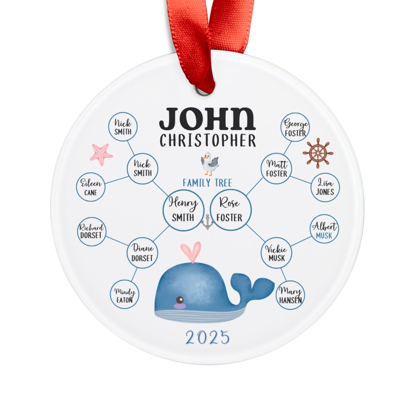 Nautical Personalized Family Tree Ornament, Baby's First Christmas/Birthday