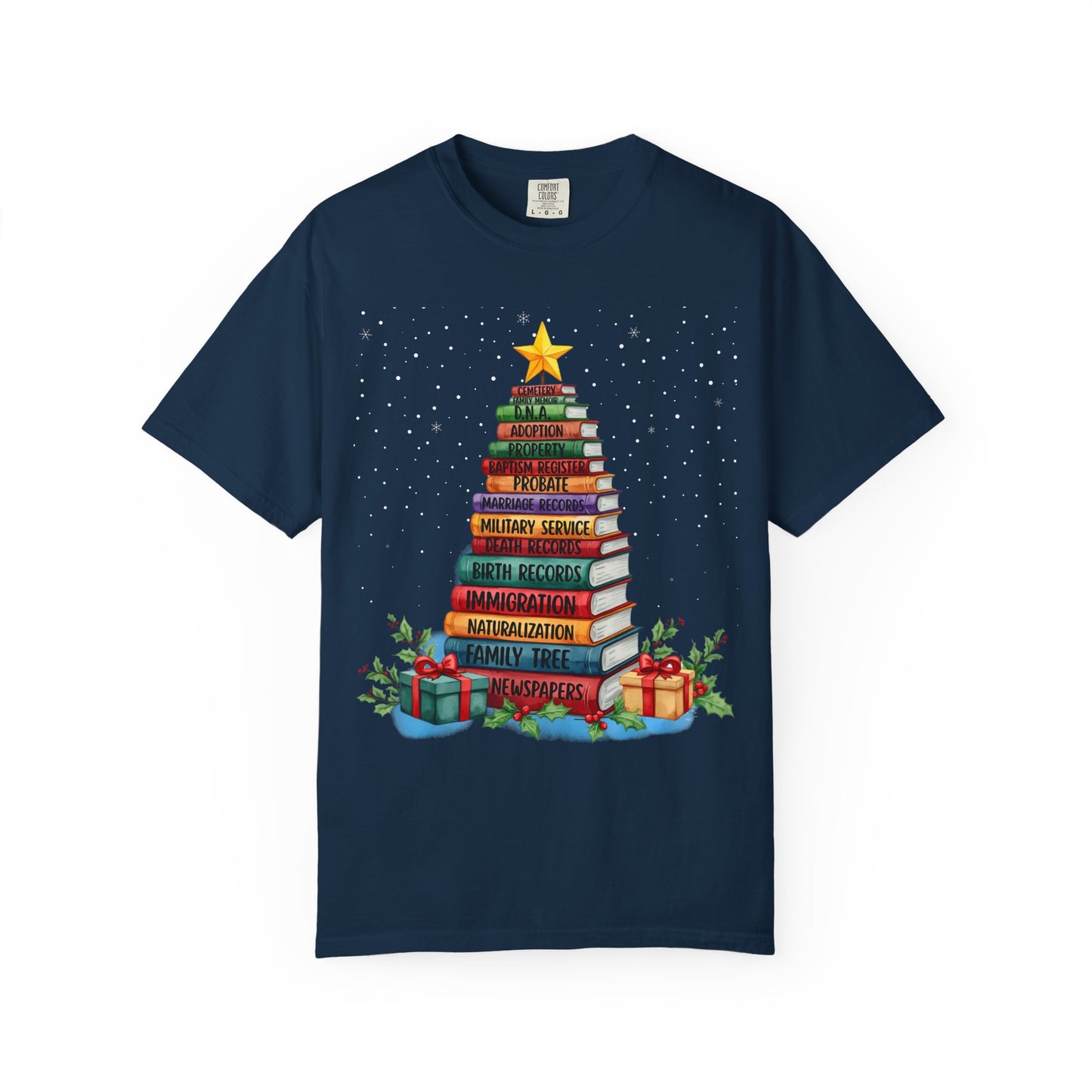 Christmas Book Tree Stack TShirt