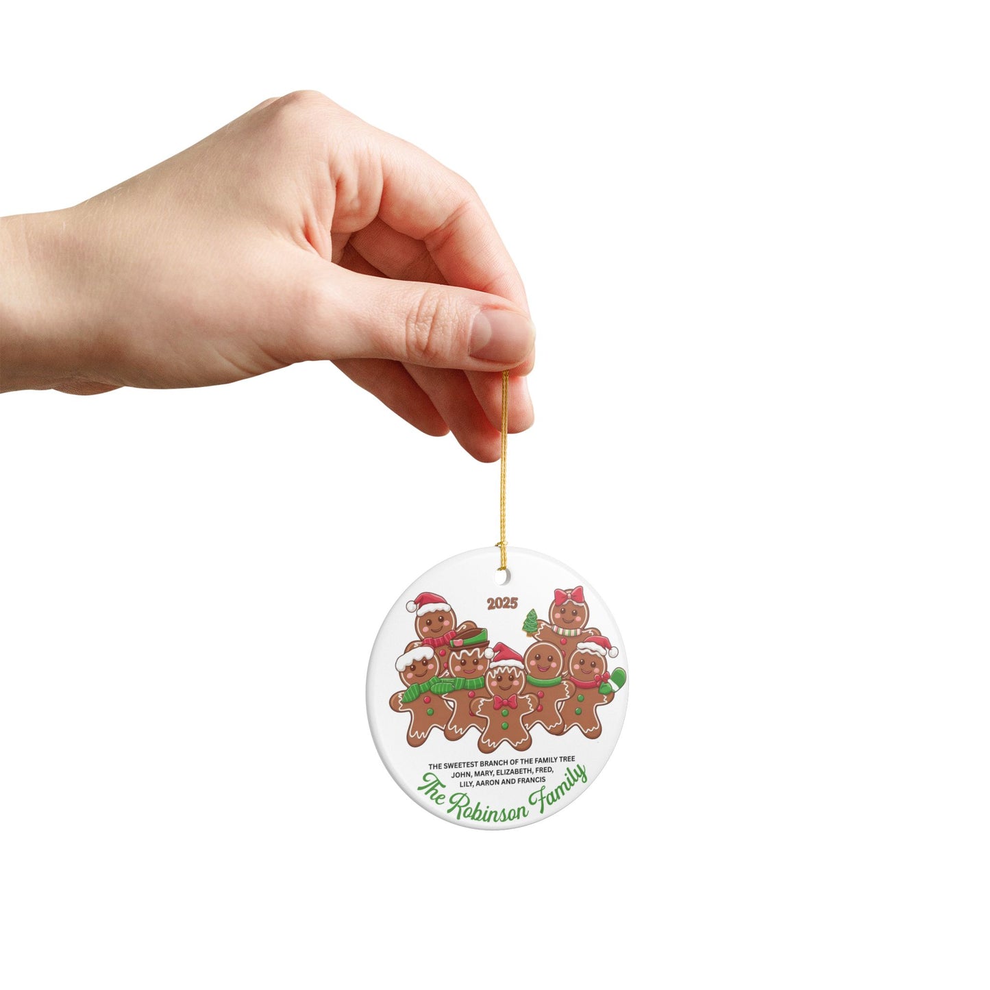 Personalized Gingerbread Family of 7 Christmas Ornament