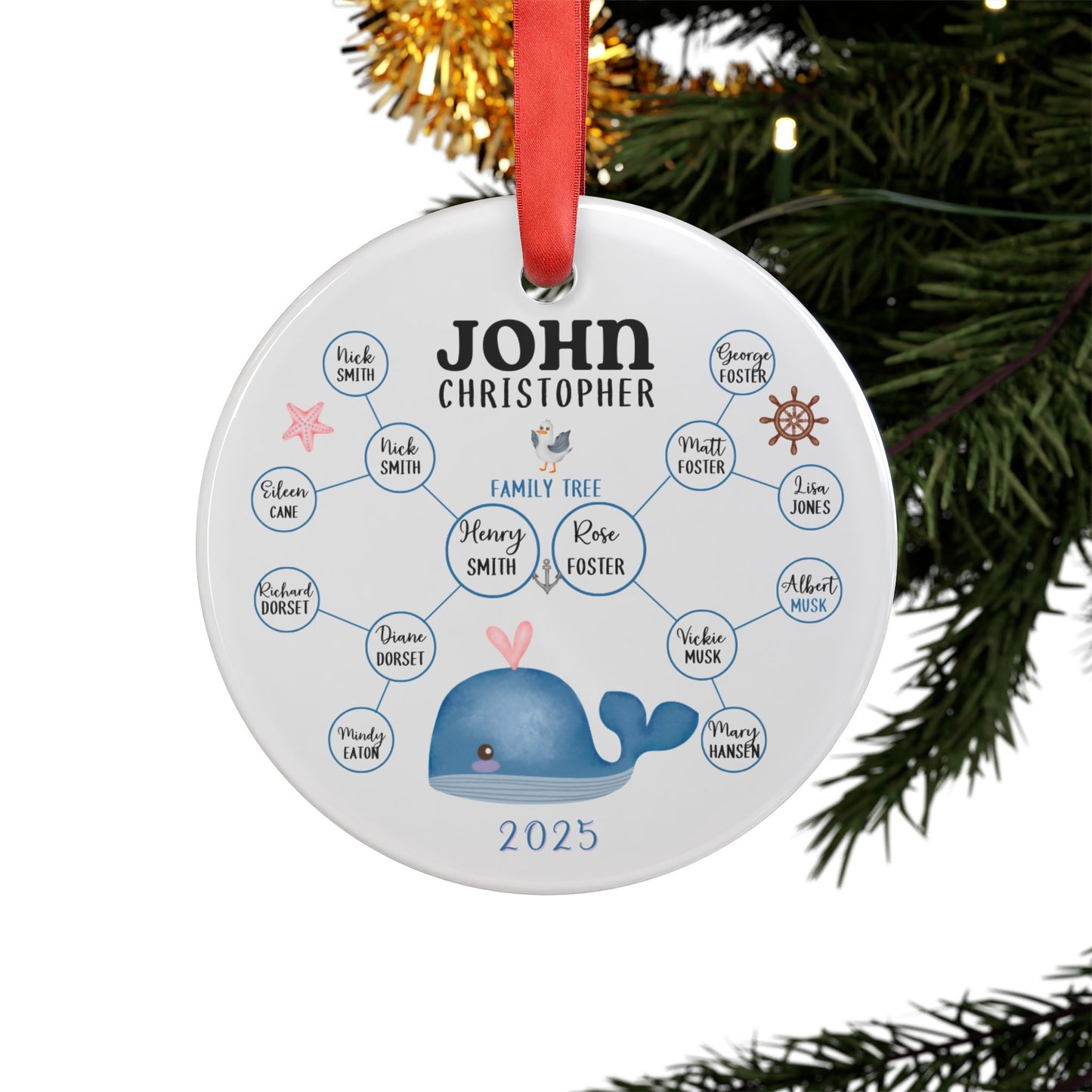 Nautical Personalized Family Tree Ornament, Baby's First Christmas/Birthday