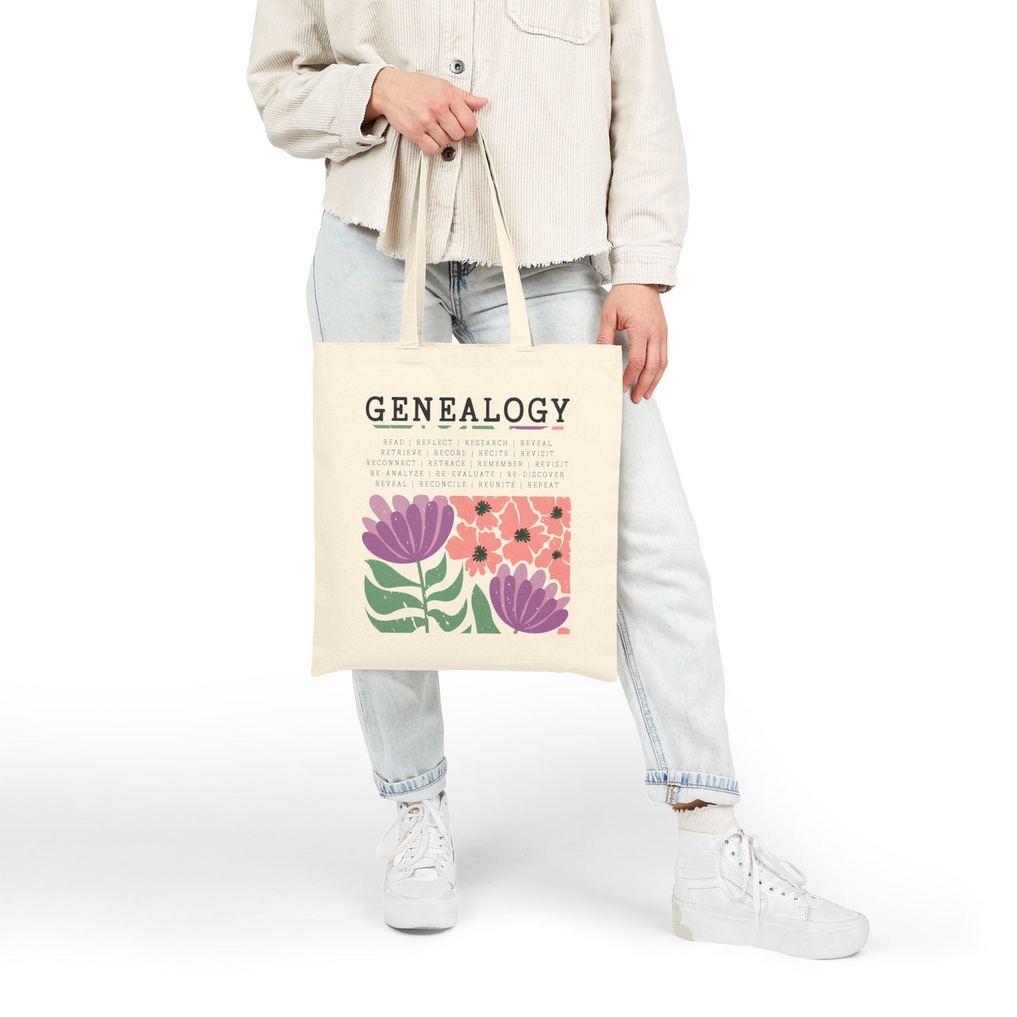 Bold Floral Genealogy Tote Bag
