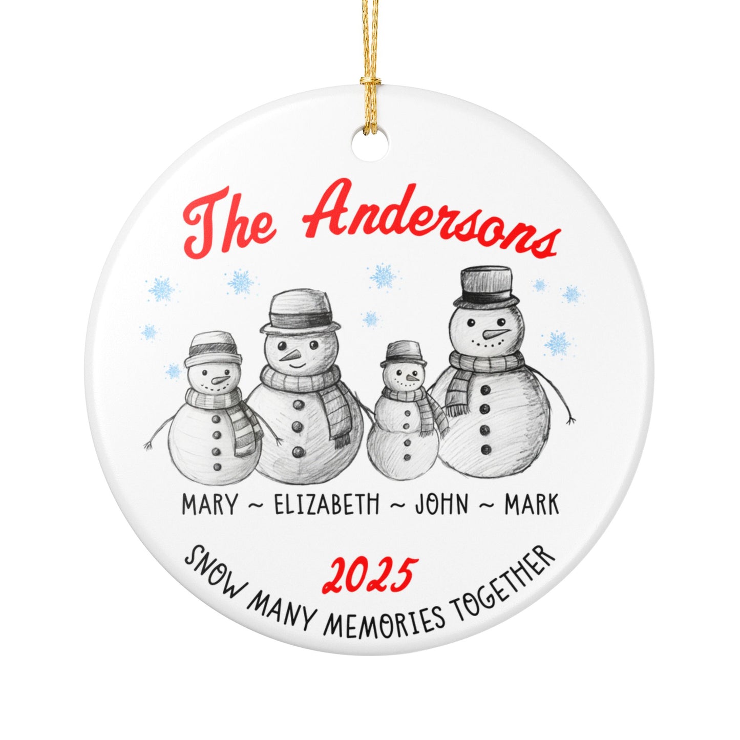 Personalized Family of 4 Snowman Christmas Ornament