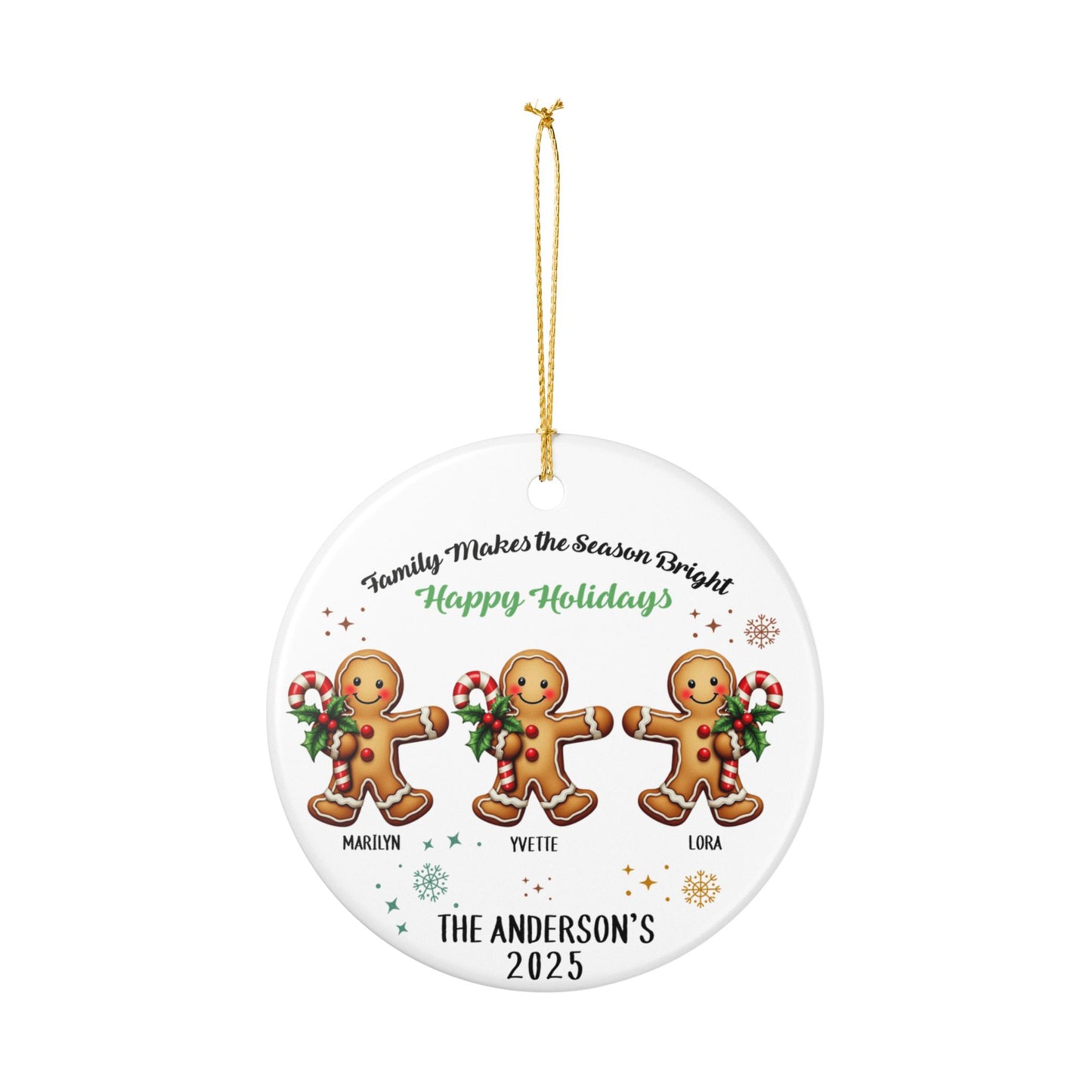 Personalized Gingerbread Family of 3 Christmas Ornament