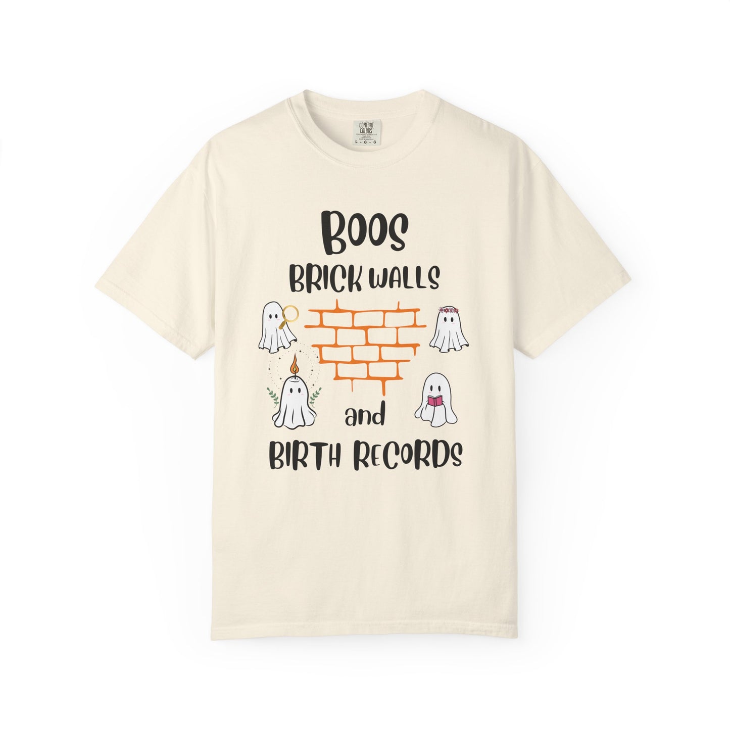 Boos, Brick Walls and Birth Records Halloween Genealogy Shirt