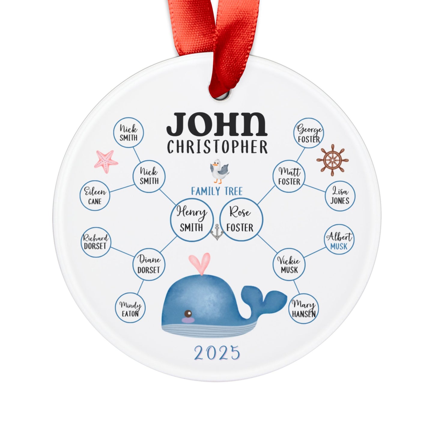 Nautical Personalized Family Tree Ornament, Baby's First Christmas/Birthday