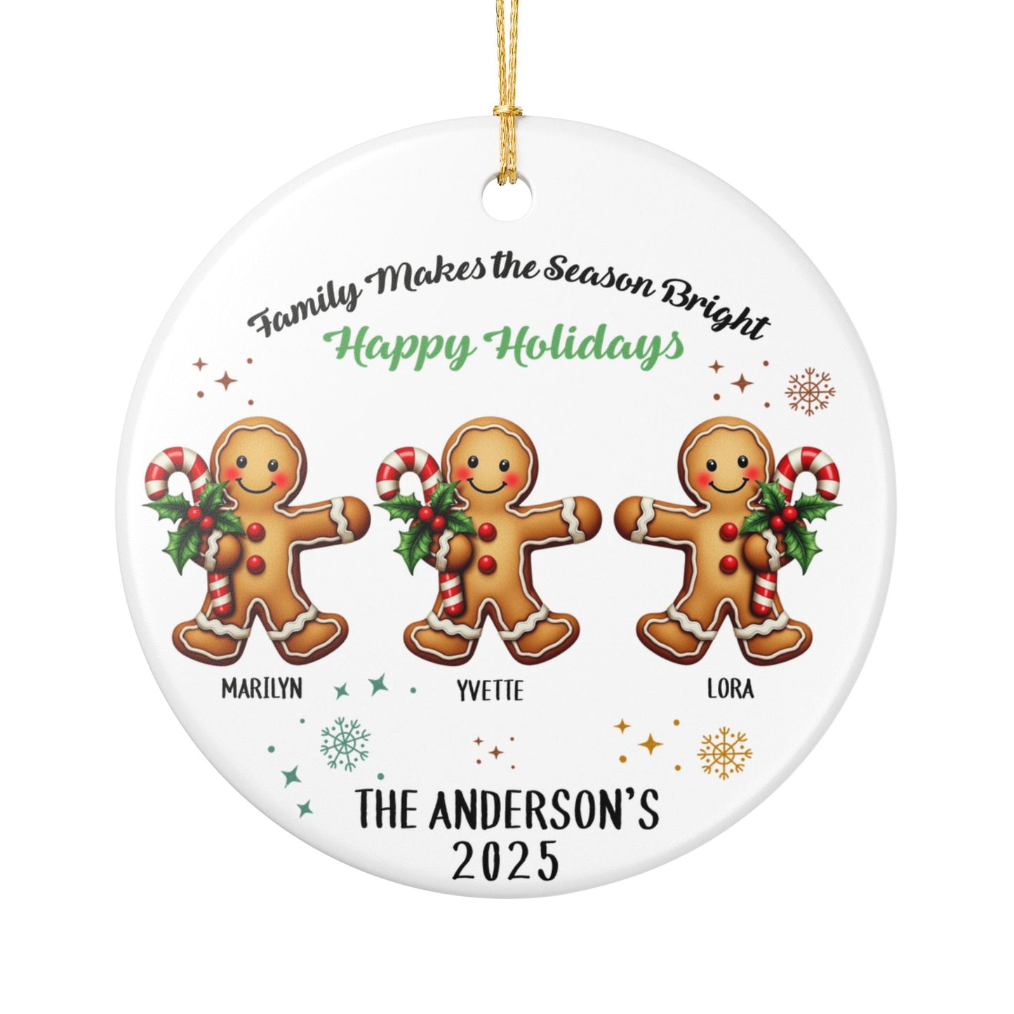 Personalized Gingerbread Family of 3 Christmas Ornament