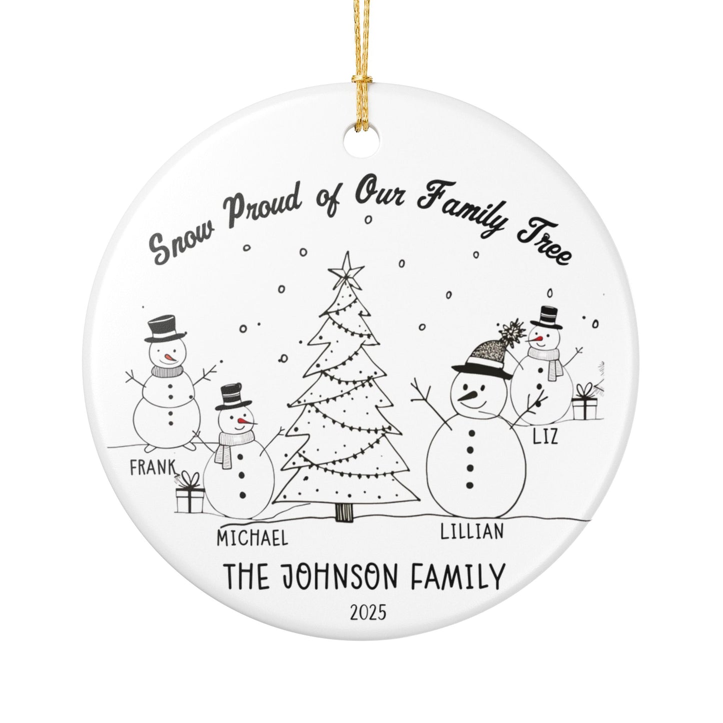 Personalized Snowman Family of 4 Christmas Ornament