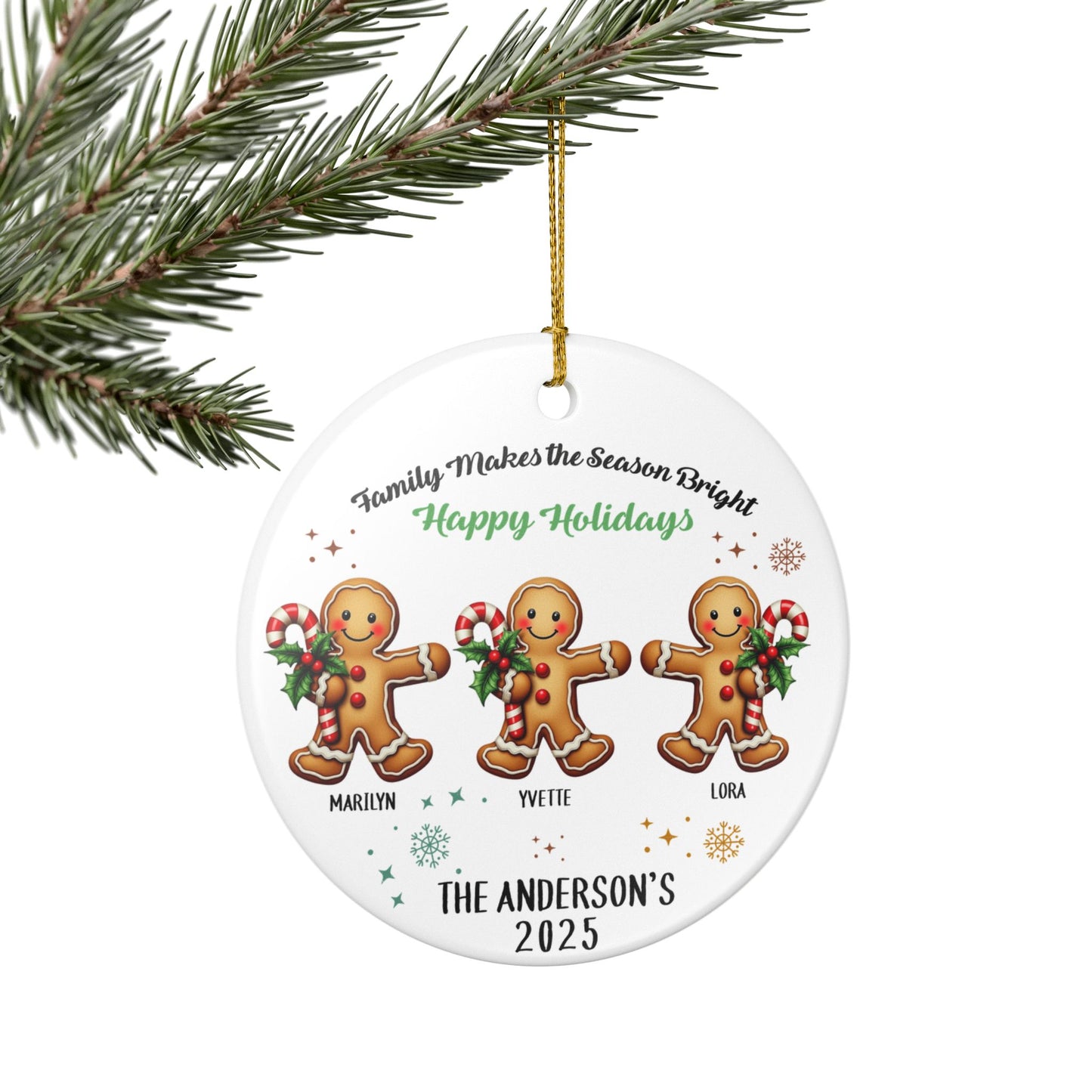 Personalized Gingerbread Family of 3 Christmas Ornament