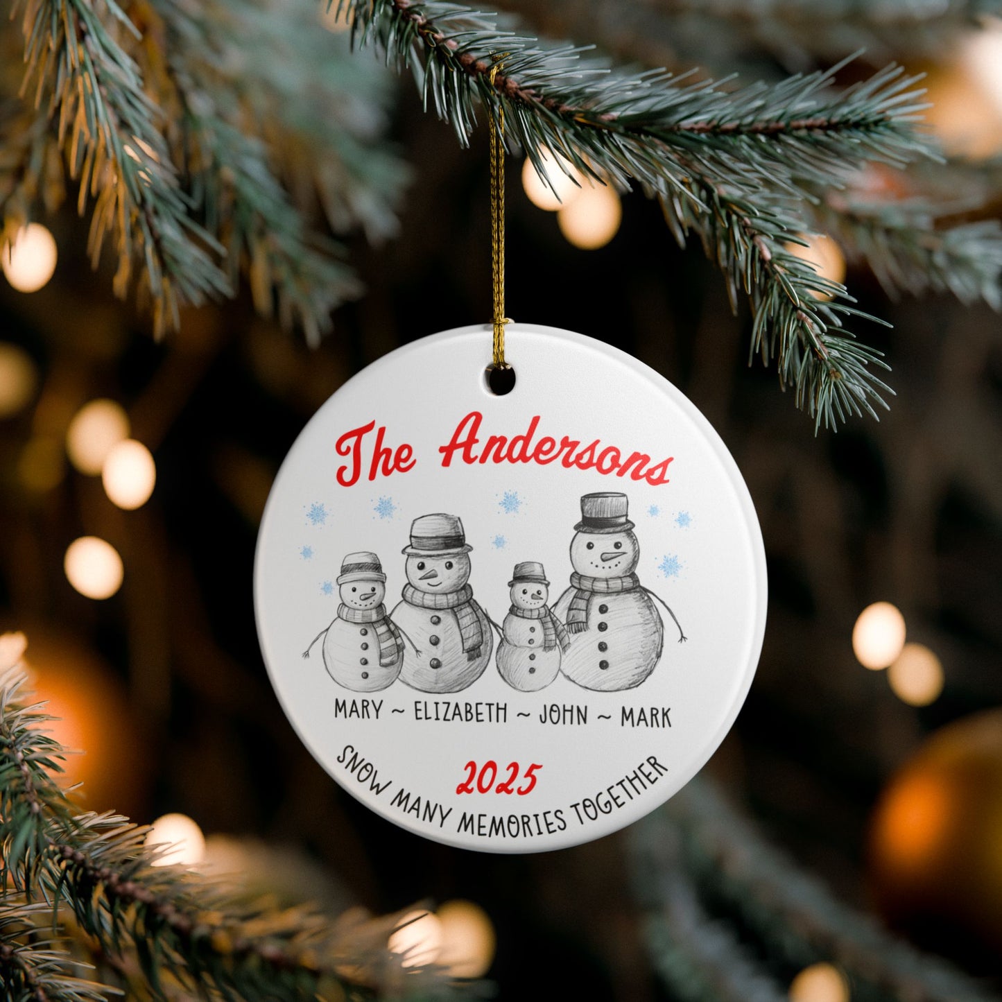 Personalized Family of 4 Snowman Christmas Ornament