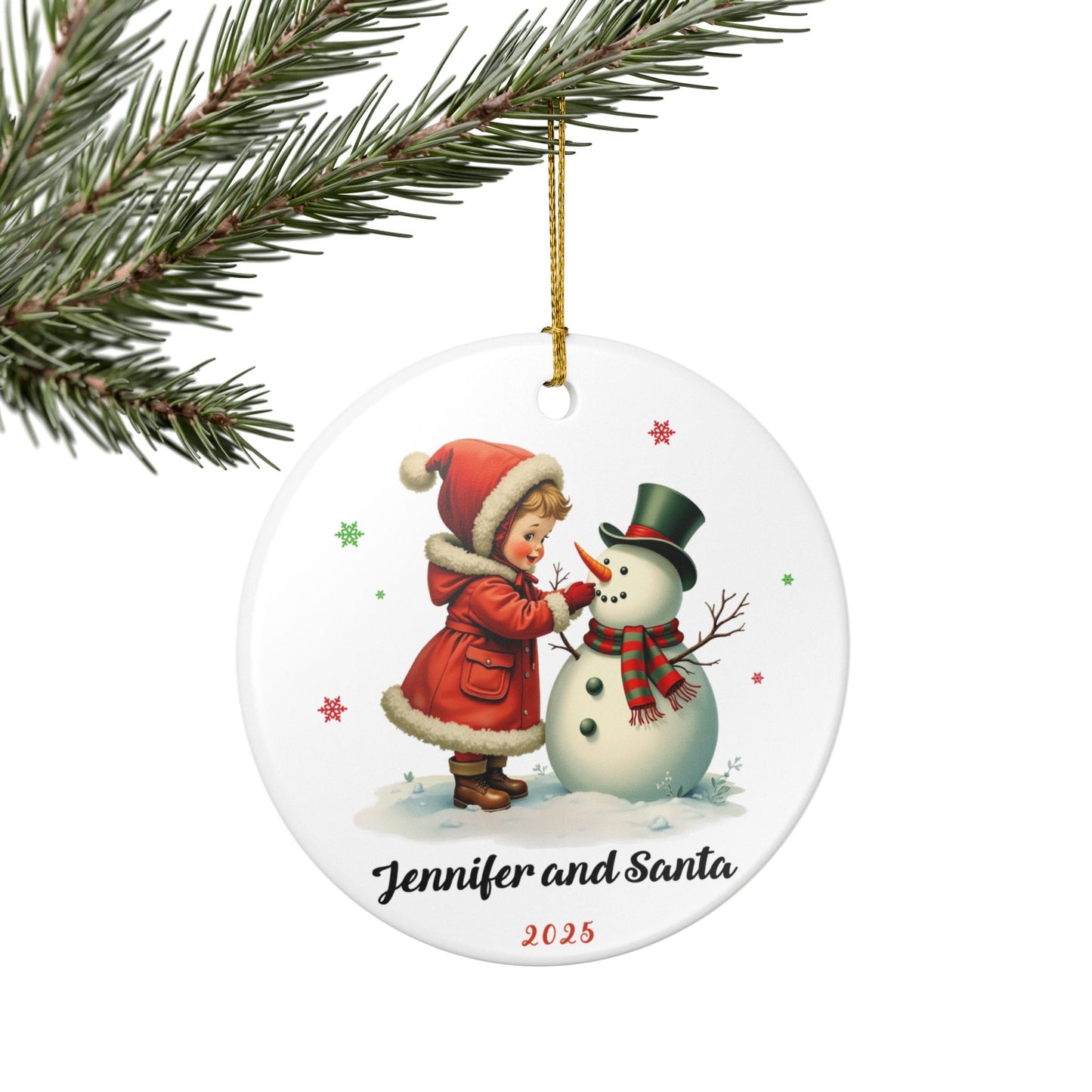 Personalized Vintage Christmas Snowman Ornament
