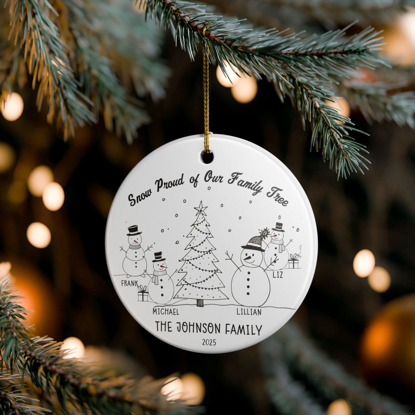 Personalized Snowman Family of 4 Christmas Ornament