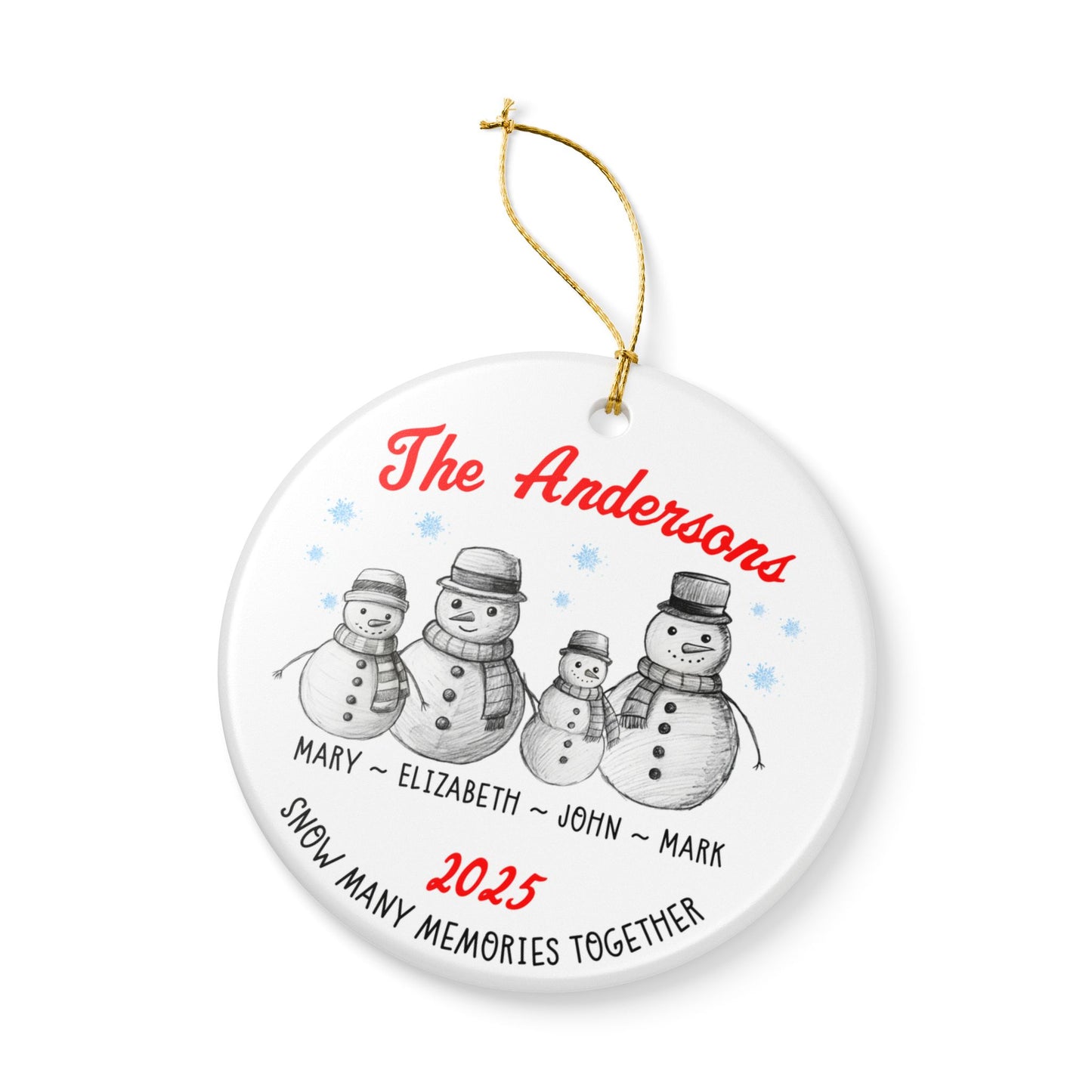 Personalized Family of 4 Snowman Christmas Ornament
