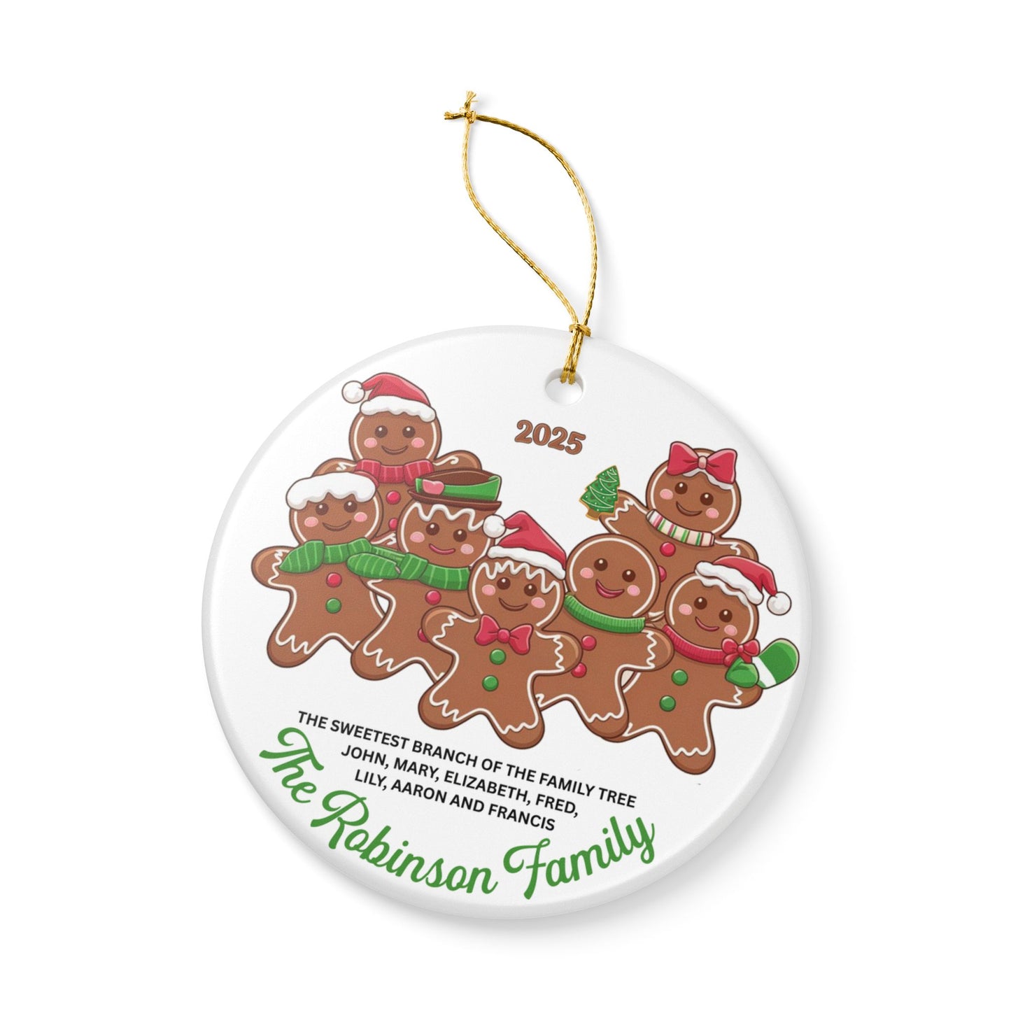 Personalized Gingerbread Family of 7 Christmas Ornament