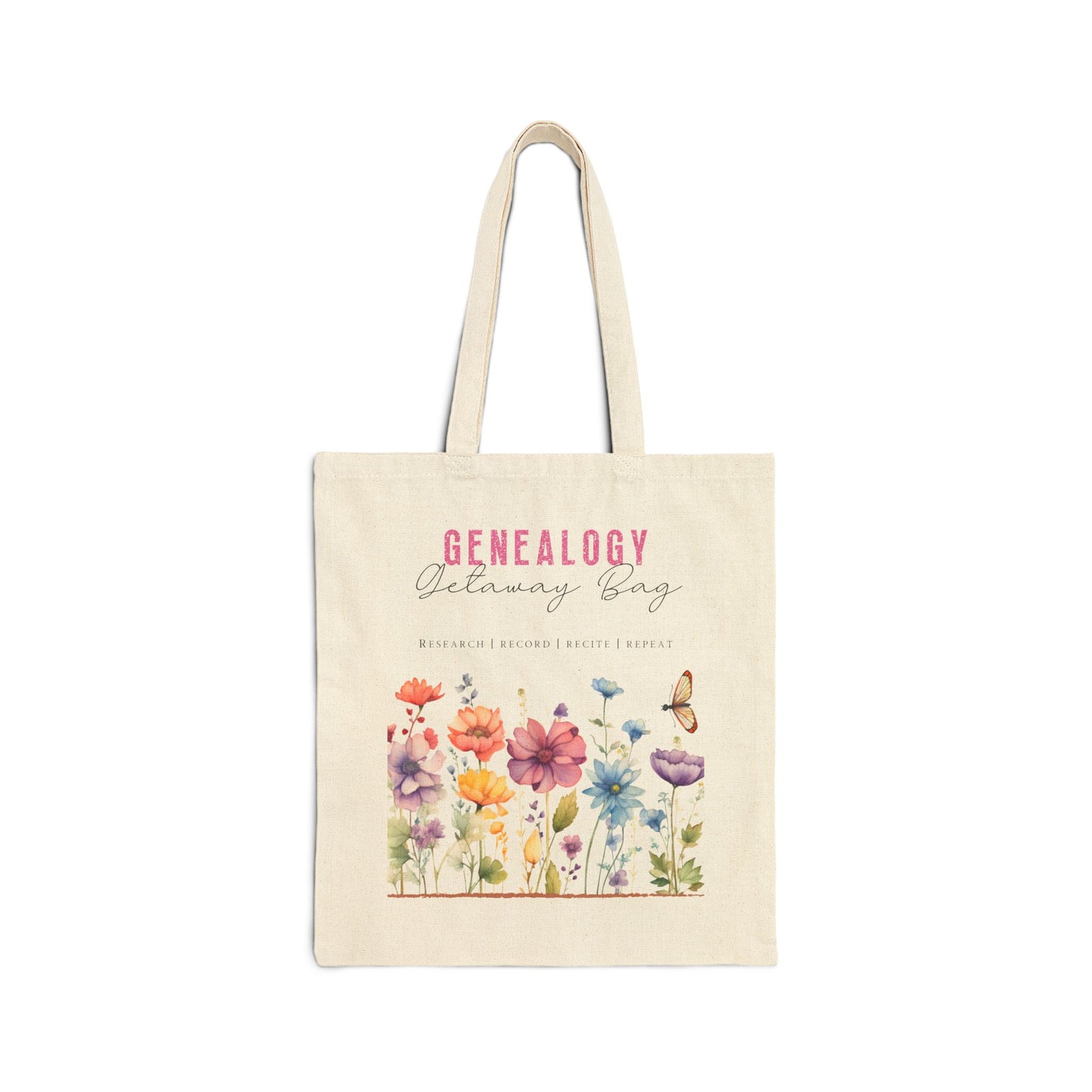Pink Wildflower Genealogy Getaway Tote Bag for Family Historian