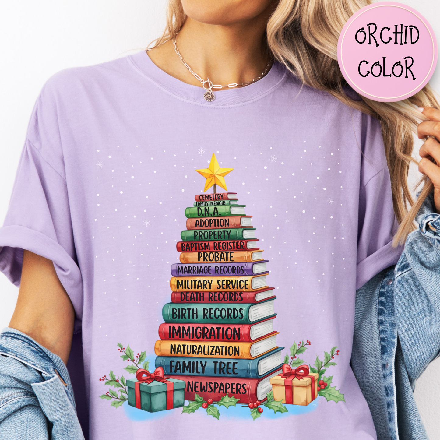 Christmas Book Tree Stack TShirt