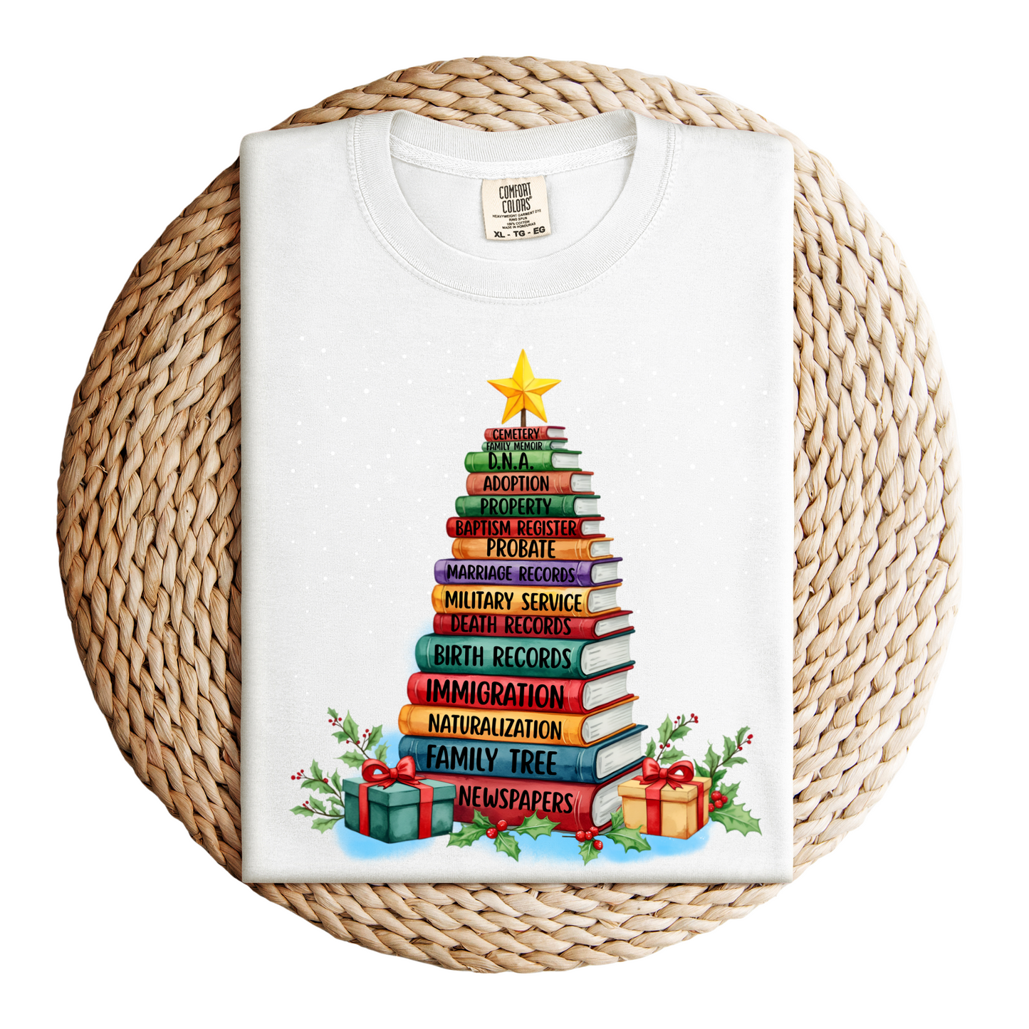 Christmas Book Tree Stack TShirt