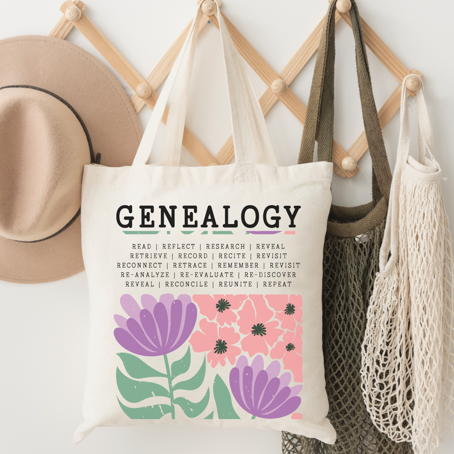 Bold Floral Genealogy Tote Bag