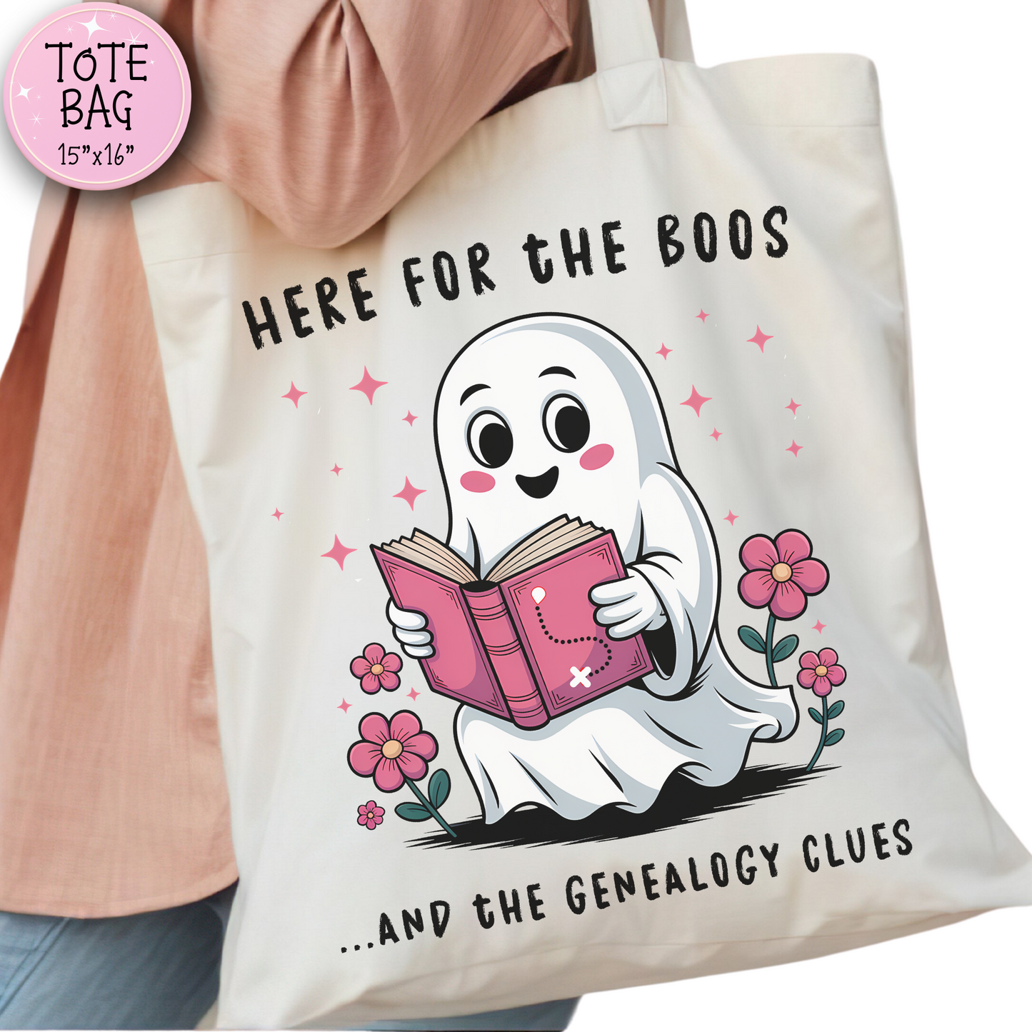 Here for the Boos and Family Clues Ghost Tote Bag