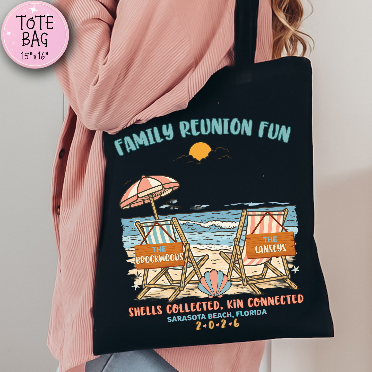Personalized Family Reunion Beach Tote Bag