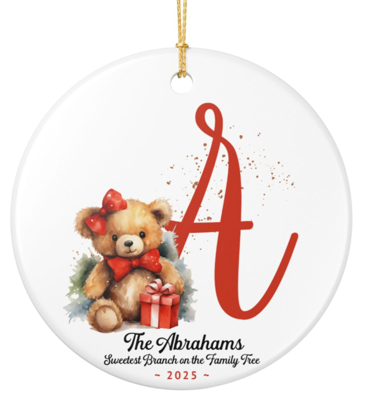 Ceramic Teddy Custom Name Ornament
