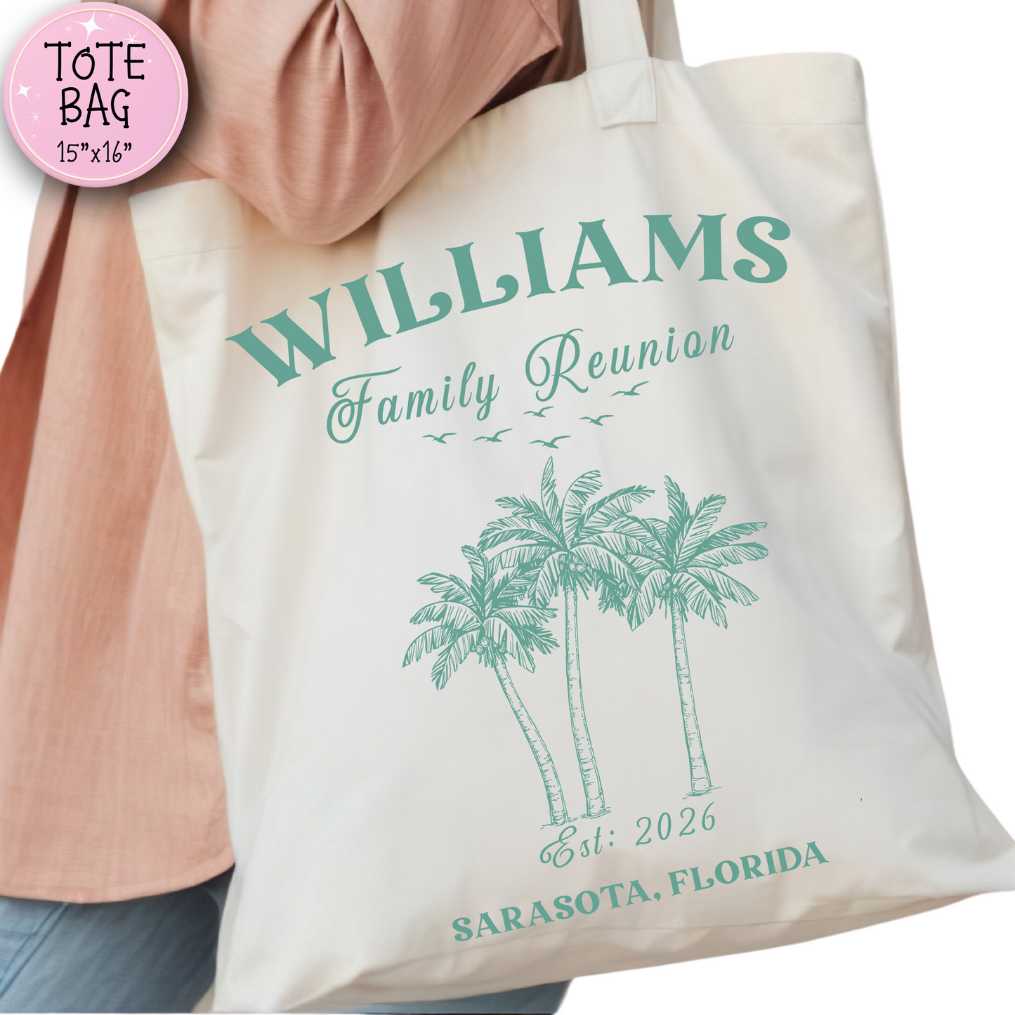 Personalized Family Reunion Tote Bag Beach Design