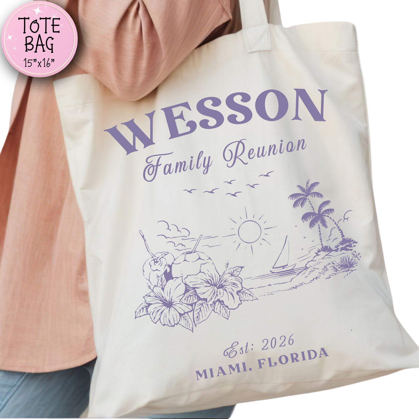 Personalized Family Reunion Tote Bag Beach Design