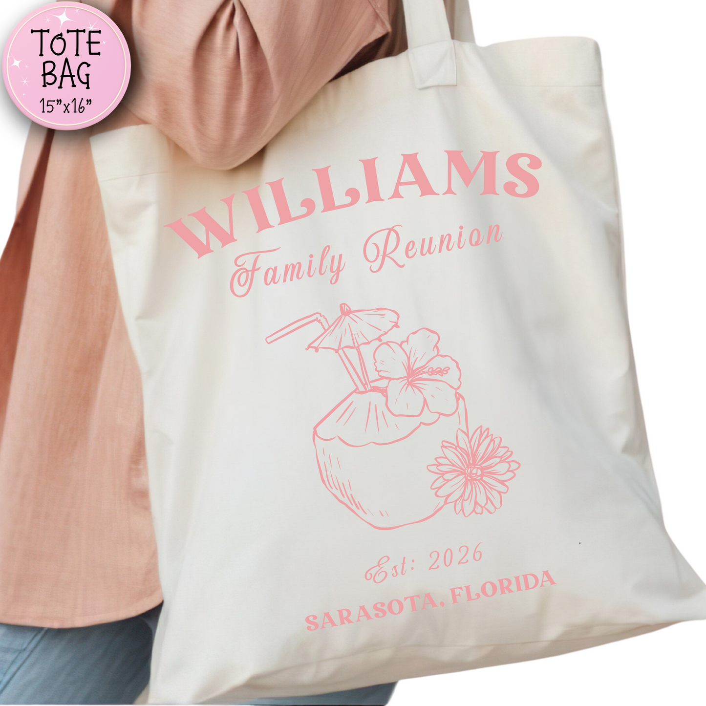 Personalized Family Reunion Tote Bag Beach Design