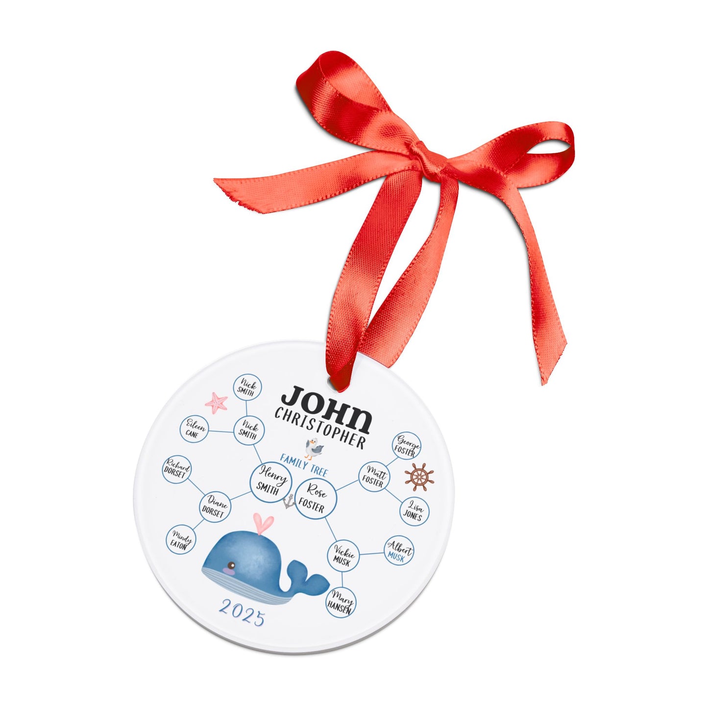 Nautical Personalized Family Tree Ornament, Baby's First Christmas/Birthday