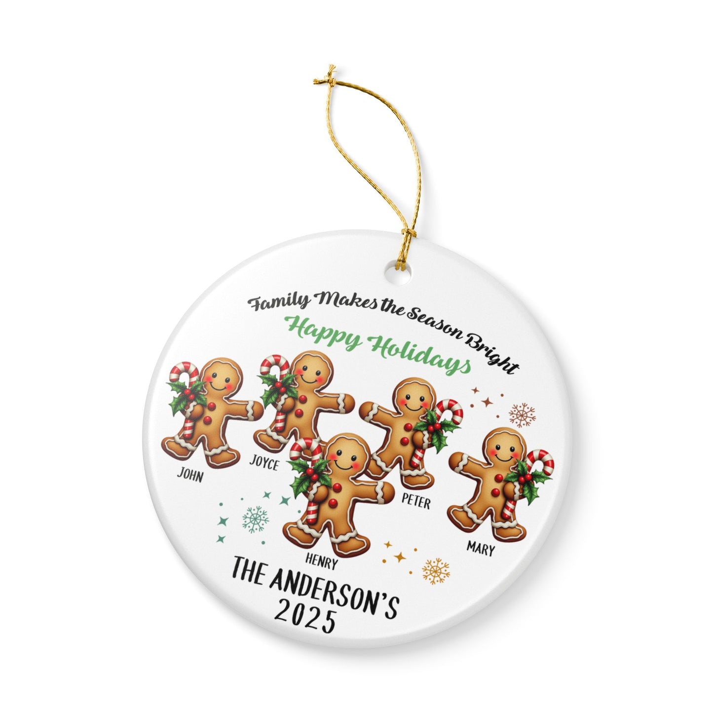 Personalized Gingerbread Family of 5 Christmas Ornament