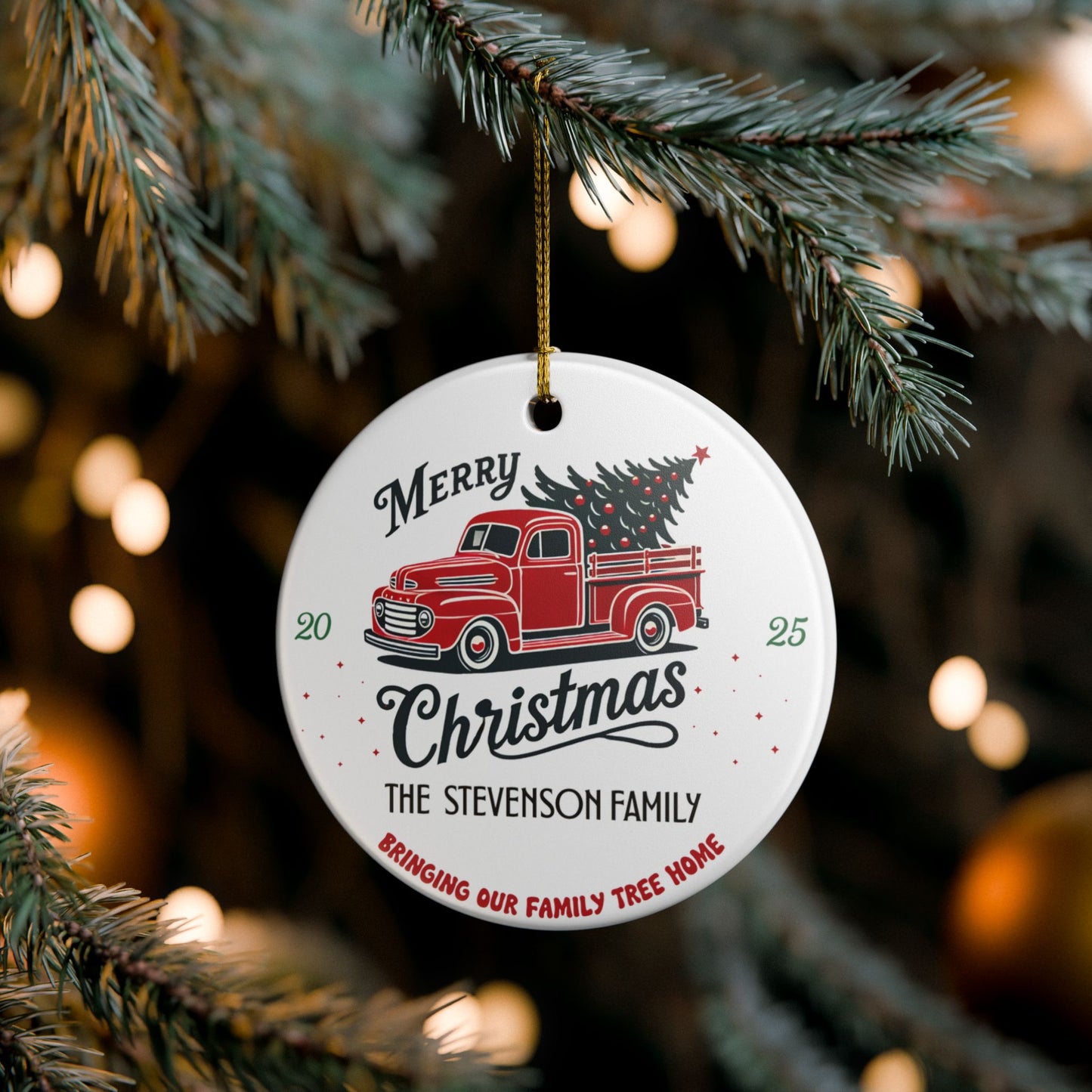 Personalized Vintage Truck Family Christmas Ornament