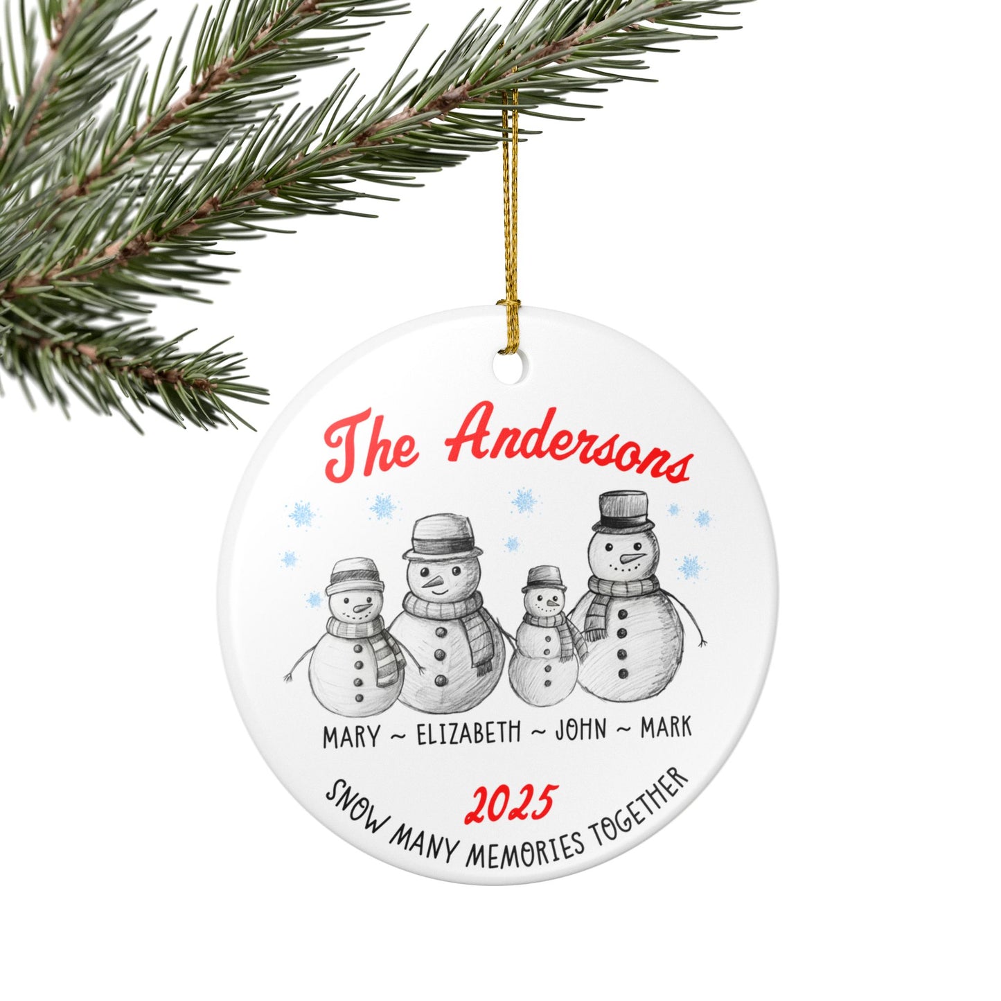 Personalized Family of 4 Snowman Christmas Ornament