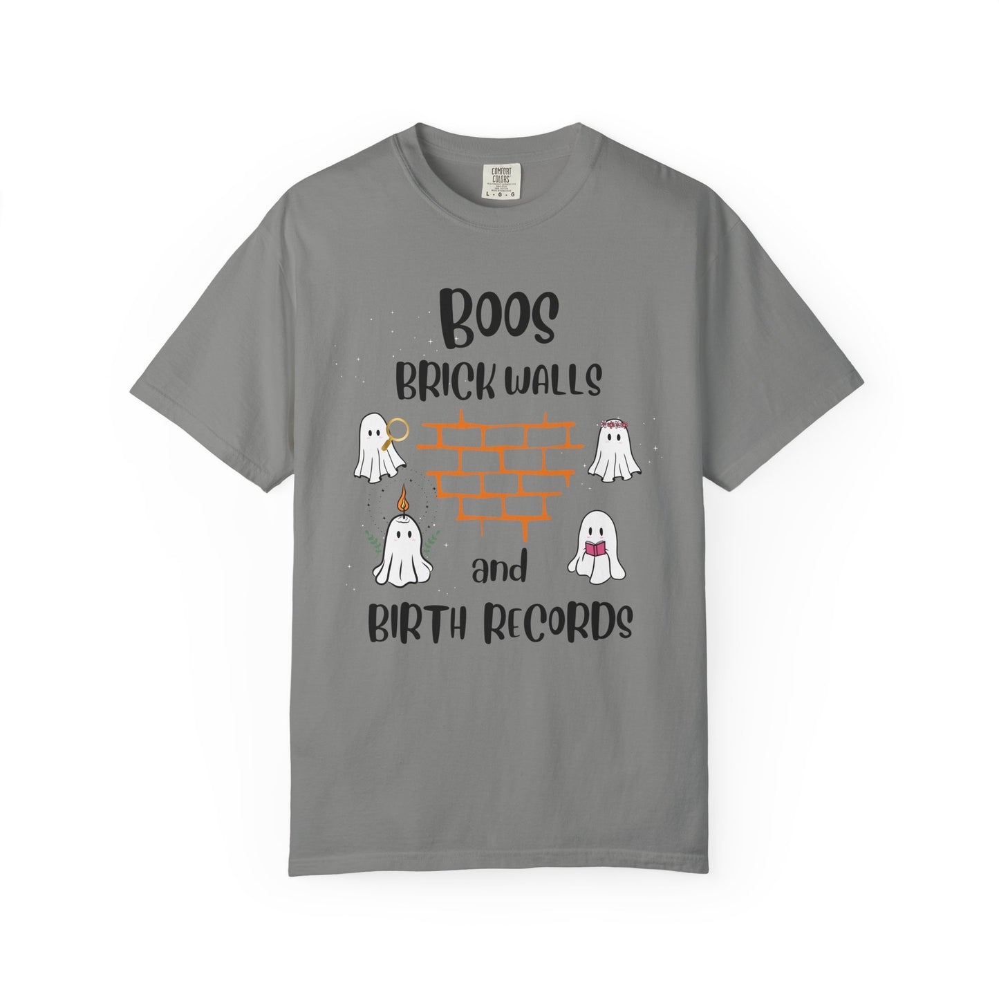 Boos, Brick Walls and Birth Records Halloween Genealogy Shirt