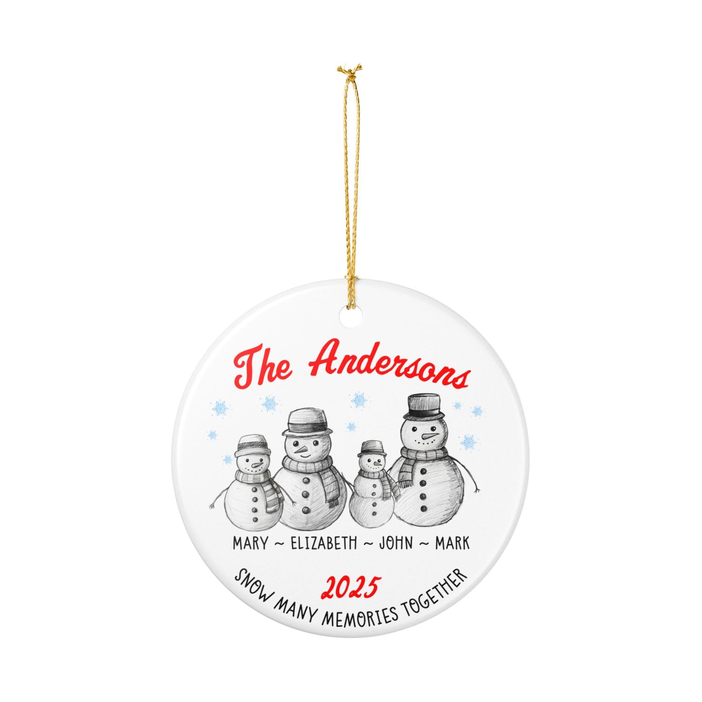 Personalized Family of 4 Snowman Christmas Ornament