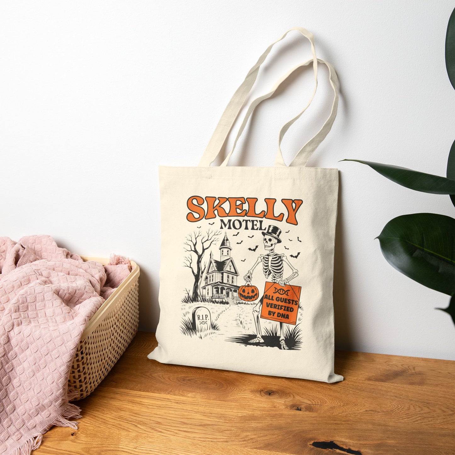 Funny Skeleton Motel DNA Tote Bag