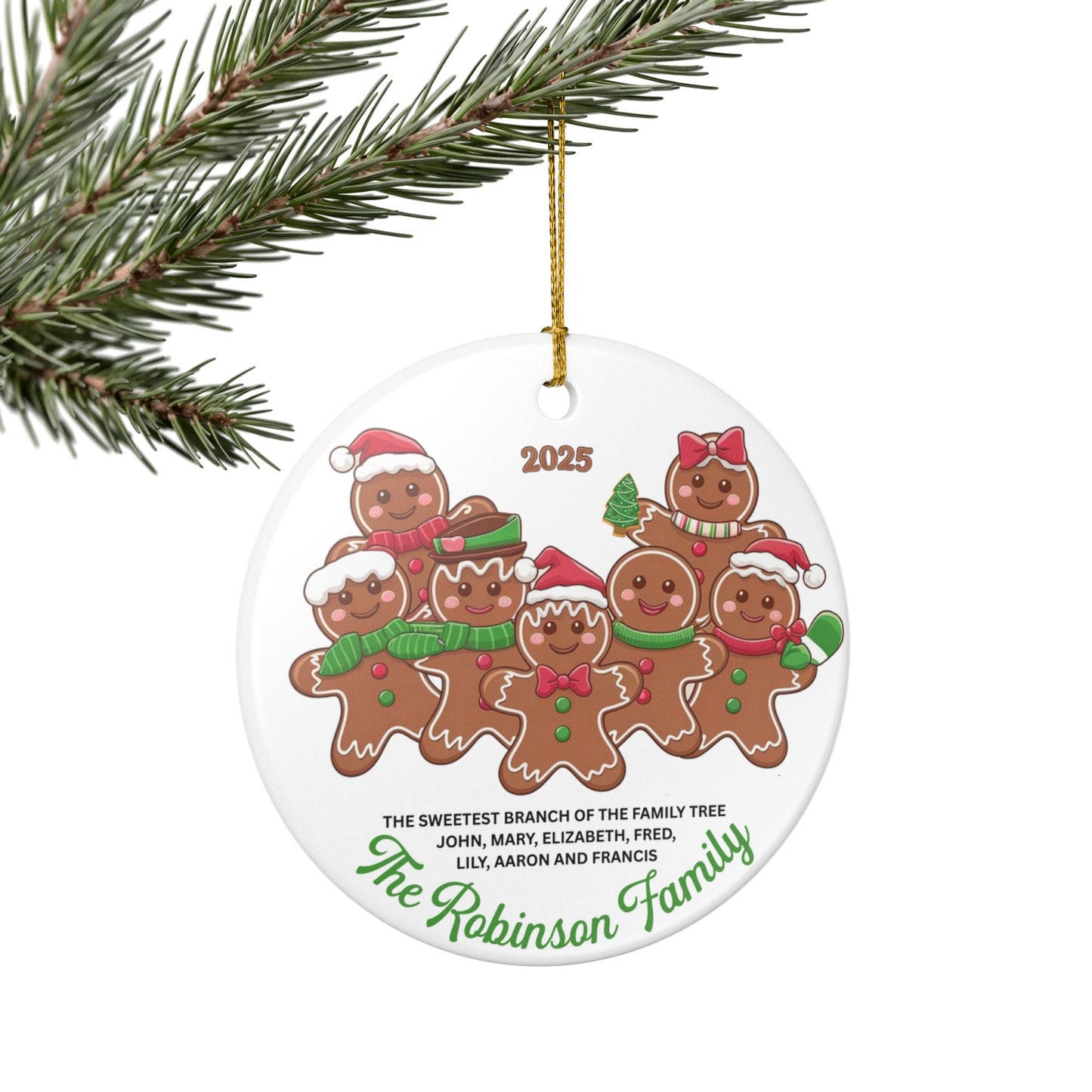 Personalized Gingerbread Family of 7 Christmas Ornament