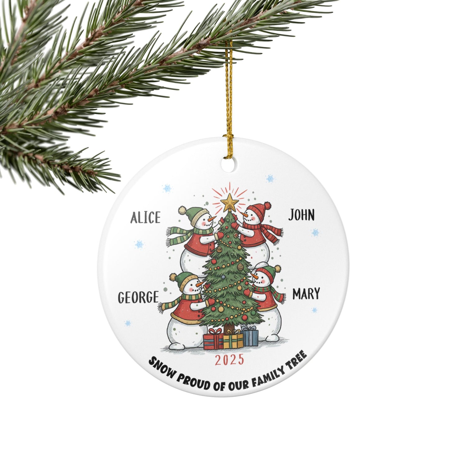 Personalized Snowman Family of 4 Christmas Ornament