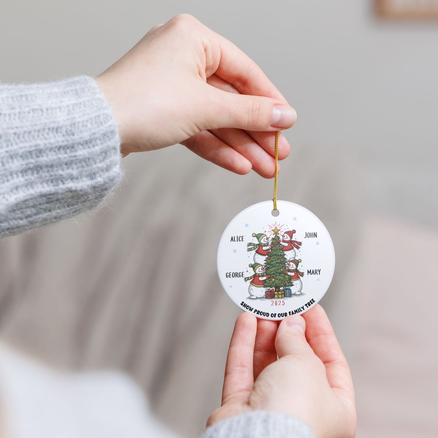 Personalized Snowman Family of 4 Christmas Ornament